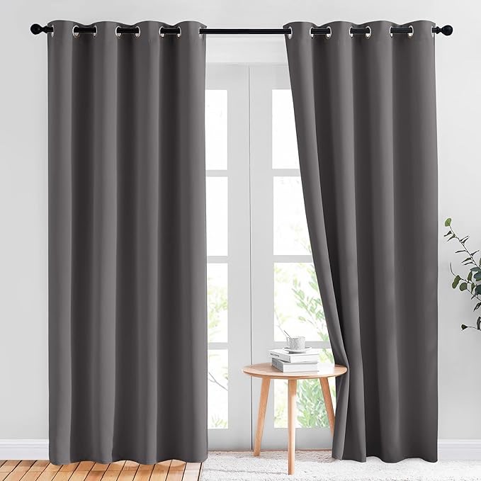 Gray Blackout Curtains for Bedroom 84 inches Long - Thermal Drapes Grommet Room Darkening Curtains Noise Reducing Window Treatments for Living Room (2 Panels, W52 x L84, Grey)