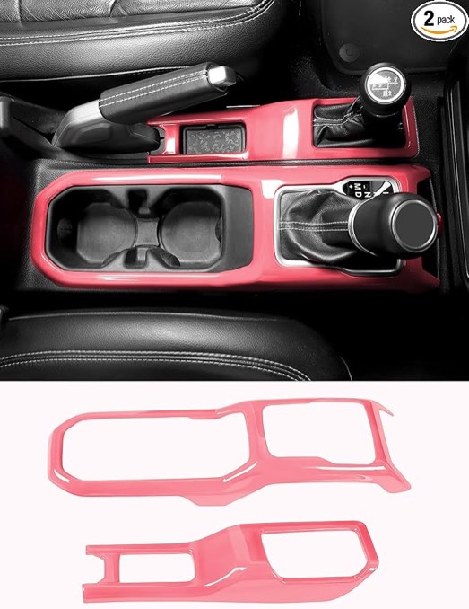 Savadicar Pink Interior Accessories - Gear Shift Panel Trim Set for 2018-Present Jeep Wrangler JL JLU 4XE & Gladiator JT - Solid Color Interior Decor Upgrade Option, 2-Piece