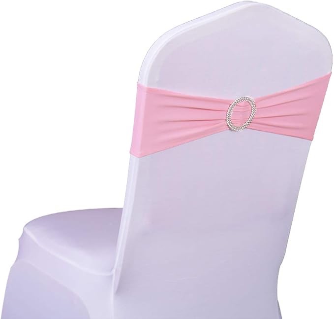 Pack of 50 Spandex Pink Chair Sashes for Wedding Elastic Chair Bows Sashes Chair Bands Buckles Fitting Birthday Party Anniversary Events Ceremony Bridal Baby Shower Chair Decorations