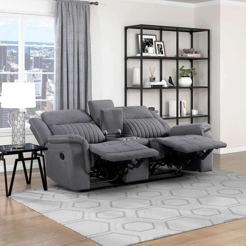 incomplete, Solida 75"W Microfiber Manual Double Reclining Loveseat with Center Console