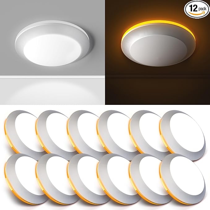 LED Disk Lighting Pack of 12 6 Inch LED Night Light Disc LED Lights, Recessed Mount, 15W, Low Profile Surface Mount
