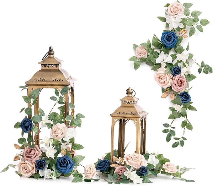 Ling's Moment 6Pack 1.8ft Navy Blue Artificial Flowers Garland Dusty Rose Lantern Flower Centerpieces Wedding Aisle Decor Chair Flowers Arch Floral for Signs DIY Table Wall Window Cake Decoration