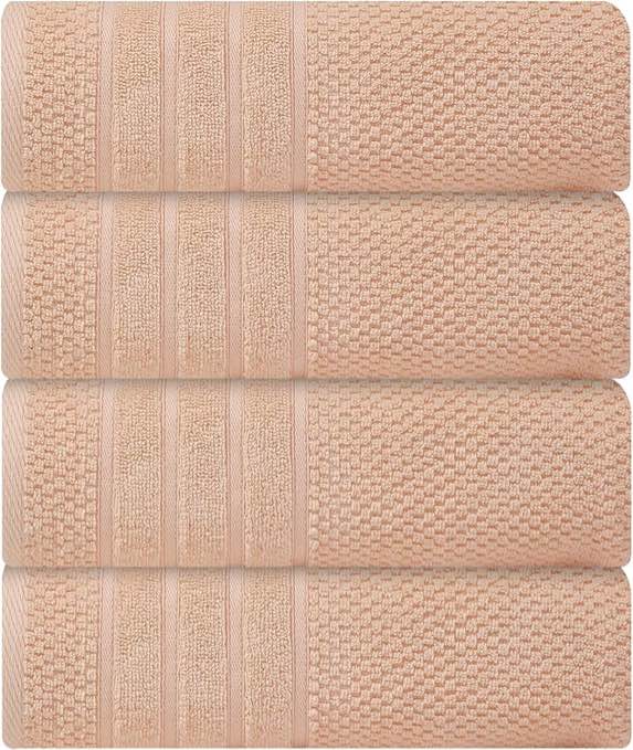 Luxury Bath Towels| 100% Cotton| Ultra Soft, Premium, Plush, Thick, Fluffy, Highly Absorbent, Quick Dry | Home, Gym, Pool, Spa, Hotel, Shower | Large Towel Set for Bathroom| Set of 4| 27 x 54| - Blue 4 Piece Large Bath Towels EMERALD peach COLLECTION- 100% COT