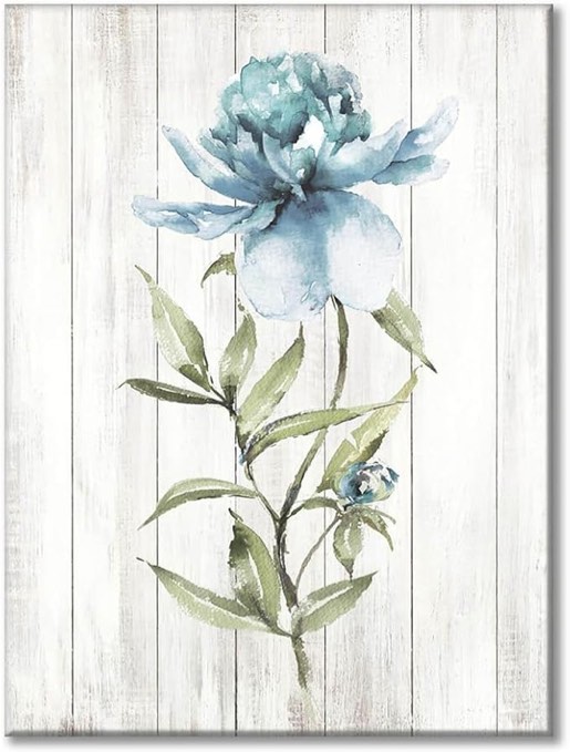 Blue Flower Canvas Wall Art: Hand Painted Painting Floral Picture Blossom Artwork for Living Room Wall (24'' x 18'' x 1 Panel) Floral wall art 24" x 18"