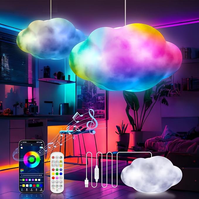 Creative Cloud Light, 3D Big Cloud Lamp with Lampshade, Multicolor Changing Music Sync Cloud LED Lights for Bedroom Room Decorations, Cool Stuff Gifts for Kids Adults, APP & Remote Control
