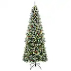 7 ft. pre-lit hinged artificial christmas tree pencil xmas tree with led lights
