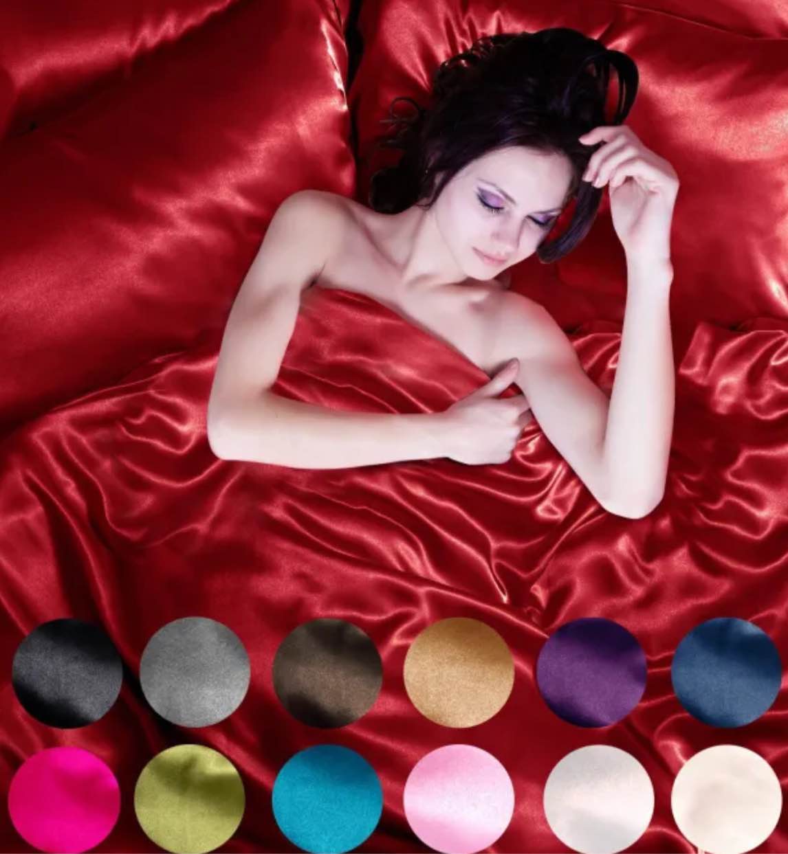 6-Pieces/ 4-Pieces Complete Satin Silky Polyester Duvet Cover Bedding Set with Pillowcases and Fitted Sheet