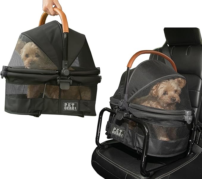 Pet Gear View 360 Ultra Lite Pet Safety Carrier & Car Seat for Small Dogs & Cats Push Button Entry, 15", Jet Black
