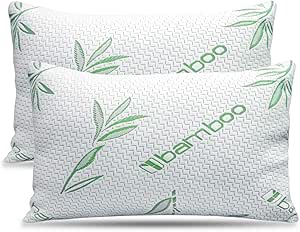 2 Pack King Size Rayon Derived from Bamboo Pillow, Cooling Shredded Memory Foam Bed Pillows Sets for Back, Stomach, Side Sleepers, Adjustable to Soft / Firm, Washable Cover, King (Pack of 2)