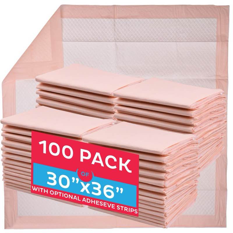 Chucks Premium Disposable Underpads 30”x36” [100-Count] Ultra Absorbent Chux Incontinence Bed Pads Disposable Adult with Adhesive Tape, Pee Pads Pet Training Pads XX-Large 30x36 Bulk Pack