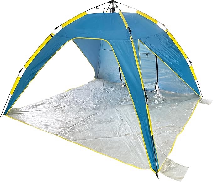 Bliss Hammocks BHT-A39-BY Pop-Up Beach Tent w/Carry Bag for Easy Travel, Sun Protection & Wind Resistant, Waterproof, Lightweight, Durable, Blue and Yellow