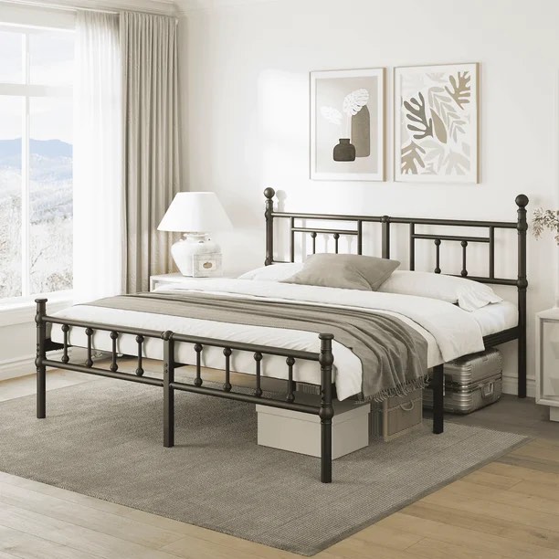 !! SIMILAR TO STOCK PHOTO !! ULIESC 14 inch King Bed Frame with Headboard and Footboard, Heavy Duty Metal Bed Frame King, Vintage Style, Easy Assembly, Black