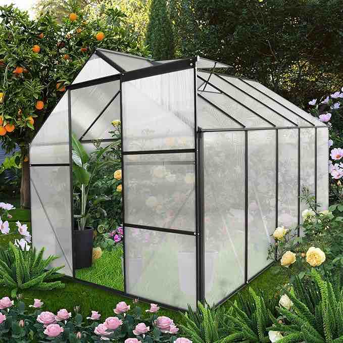 !! INCOMPLETE SET ONLY BOX 2 OF 2 !! 6’ x 10’ green house with sliding door (Black Frame)