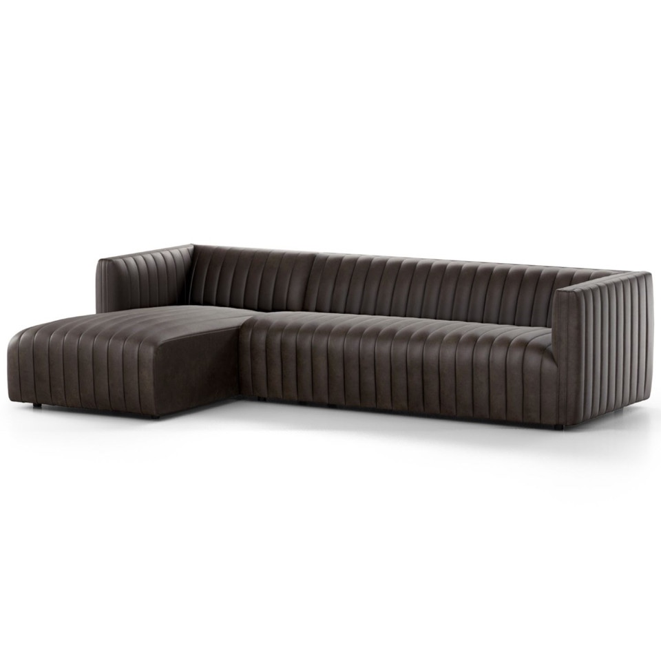 Augustine Channel Tufted Deacon Wolf Leather 2 Piece Sectional LAF Chaise 105"
