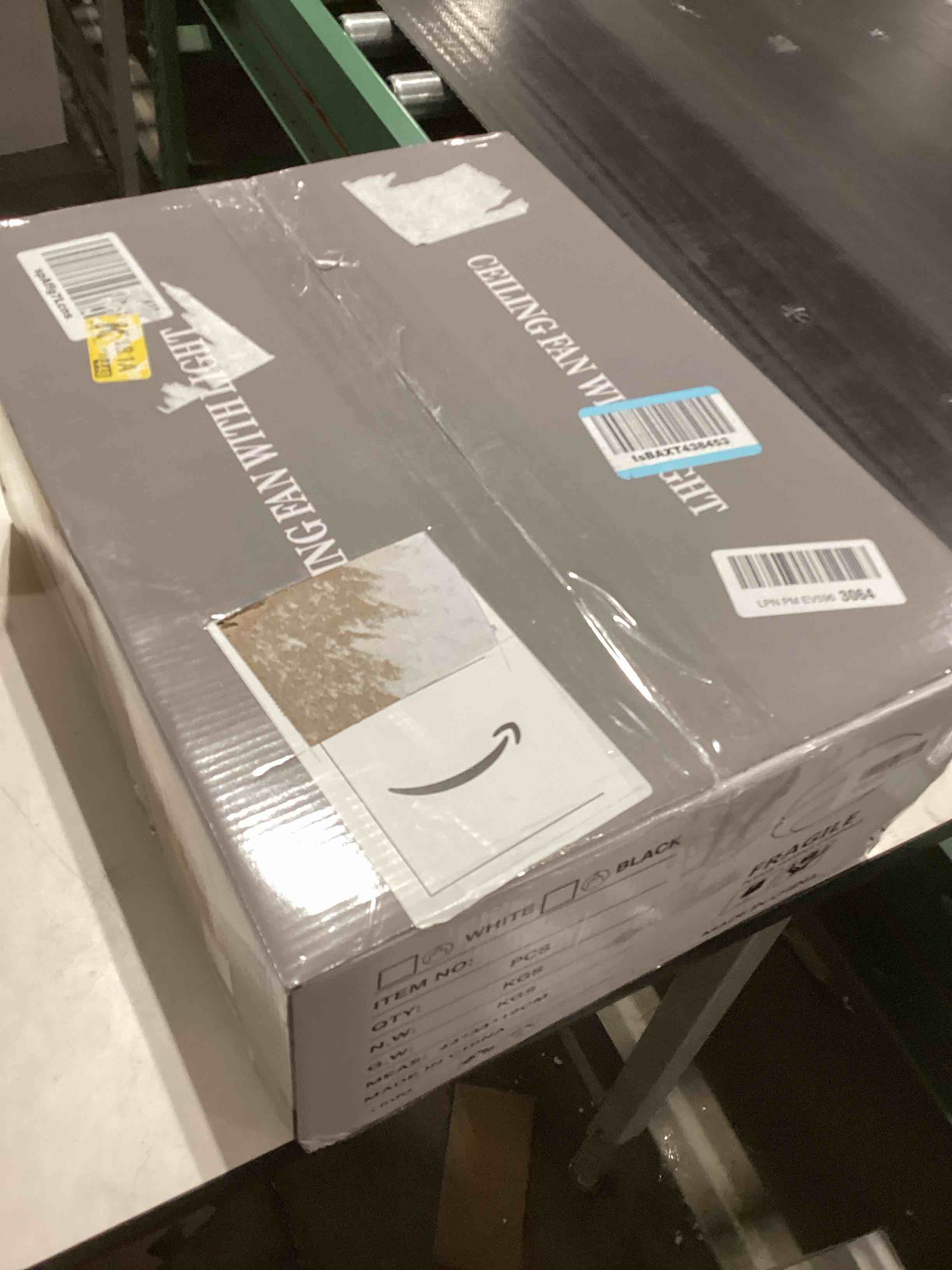 Condition photo showing As Is for 20'' Boho Rattan Ceiling Fan with Light, Coastal Caged Ceiling Fans with Lights and Remote Control, Enclosed Hidden Flush Mount with Reversible 6 Speeds for Living Room Bedroom Nursery