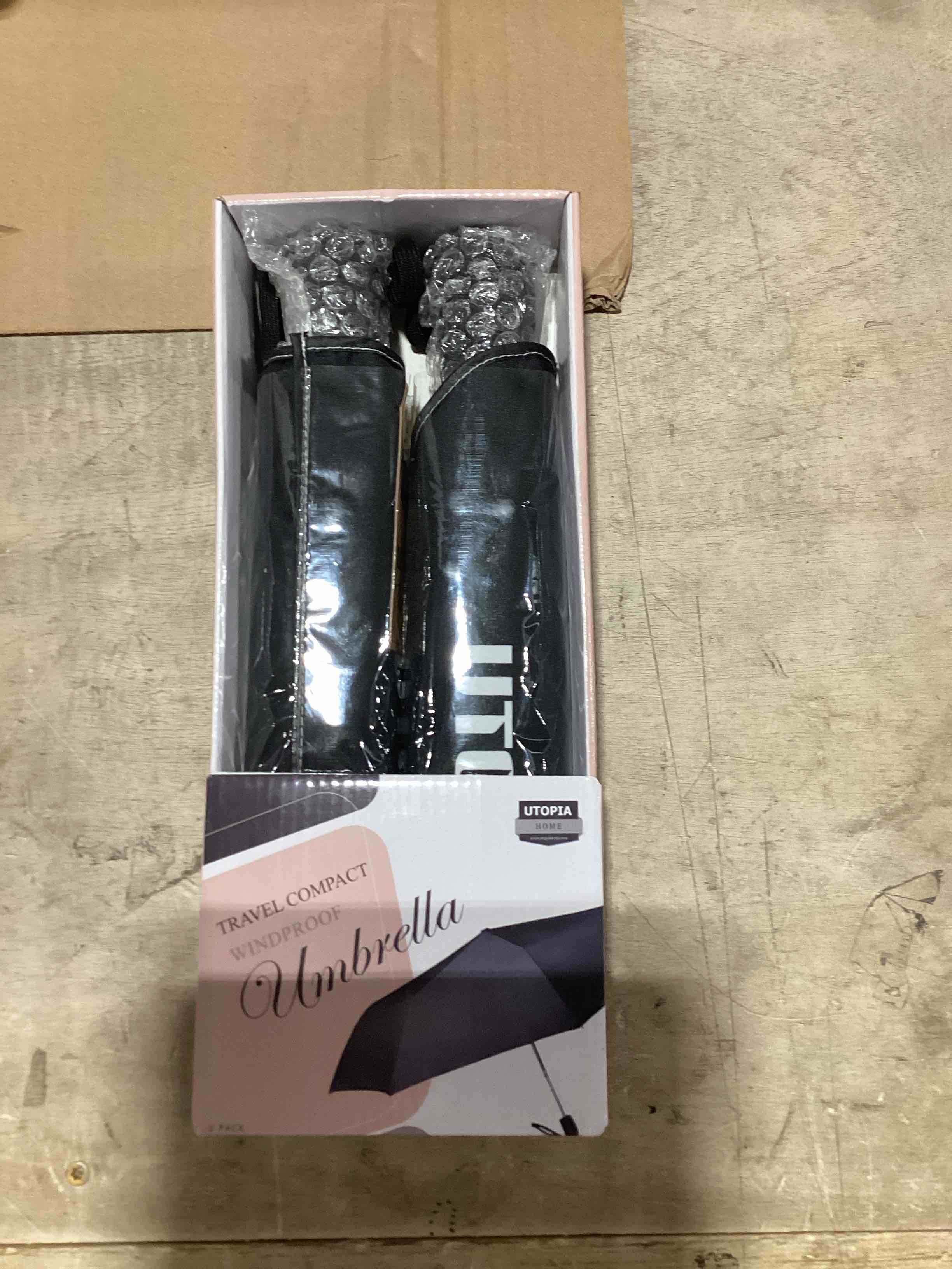 Condition photo showing New/Like New for TradMall 2 Pack Travel Umbrella, Double Vented Canopy Windproof Automatic Strong Compact Folding Umbrellas for Rain Women and Men