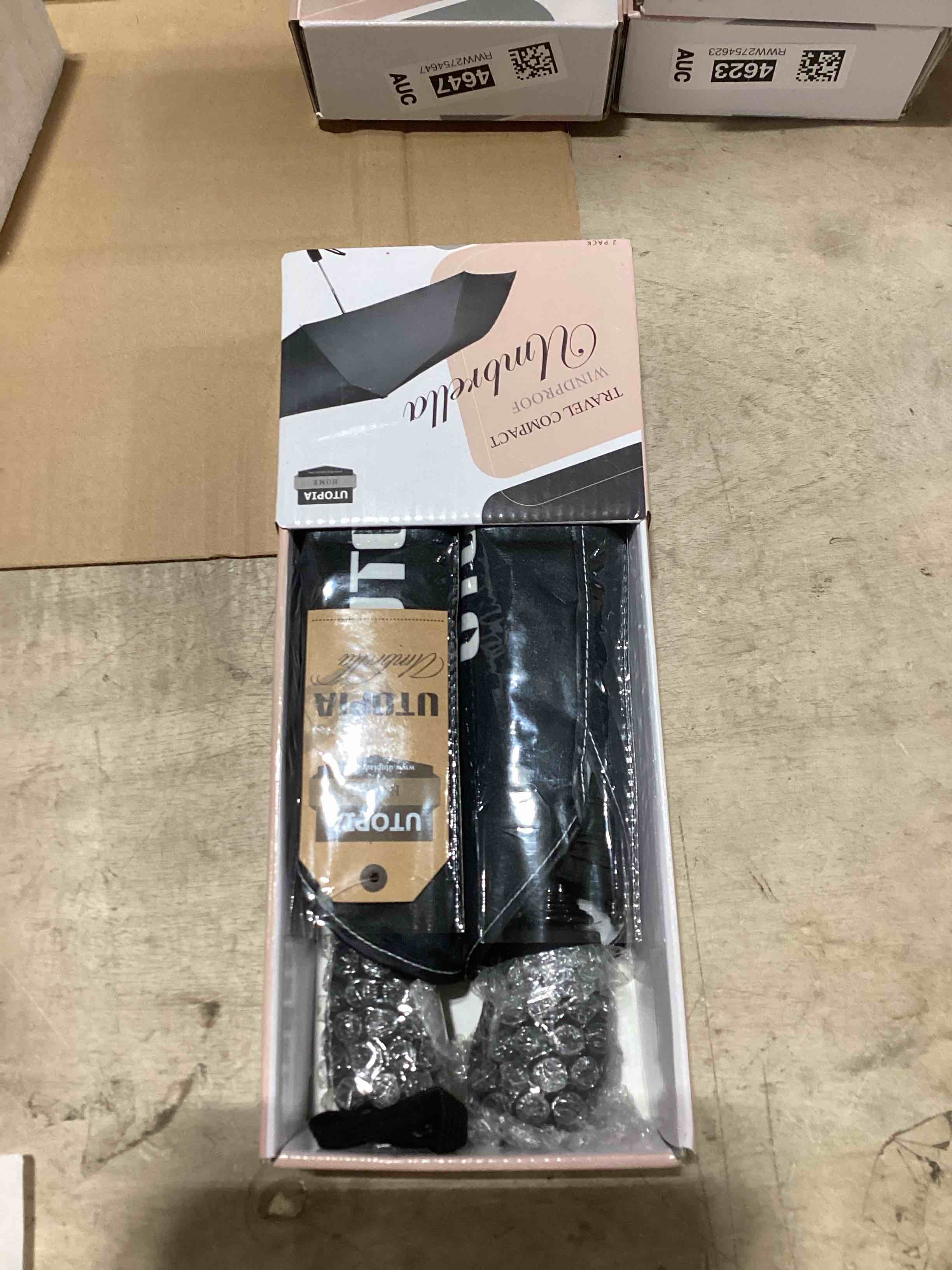 Condition photo showing New/Like New for TradMall 2 Pack Travel Umbrella Windproof 46/56 Inches Large Canopy Reinforced Fiberglass Ribs Auto Open & Close