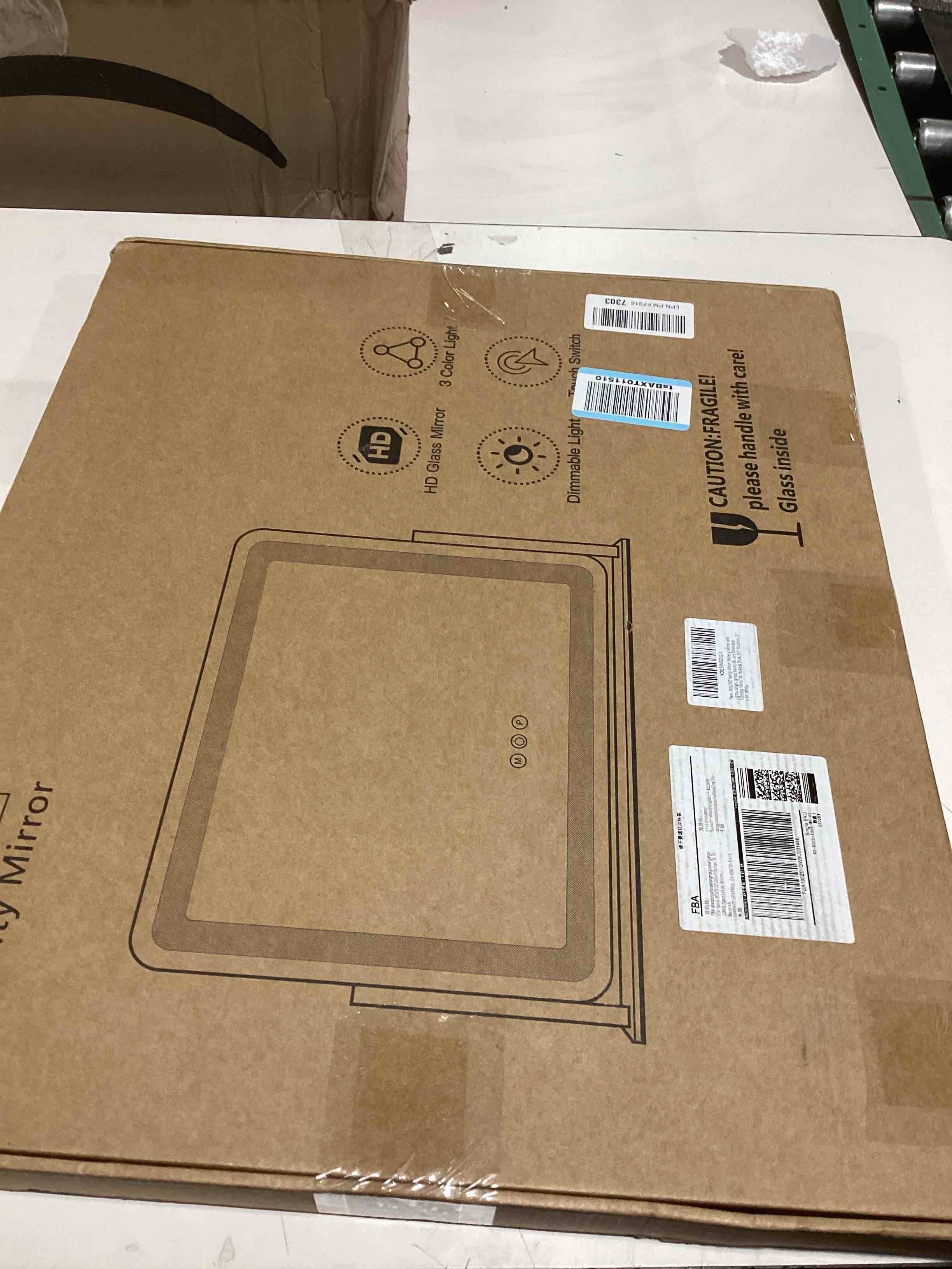 Condition photo showing As Is for 22x17 Inch Lighted Vanity Mirror with Dimmable LED Lights - 3 Color Modes, Smart Touch Control & 360° Rotating Base - Desk Makeup Mirror (White) White 22"L x 17"W