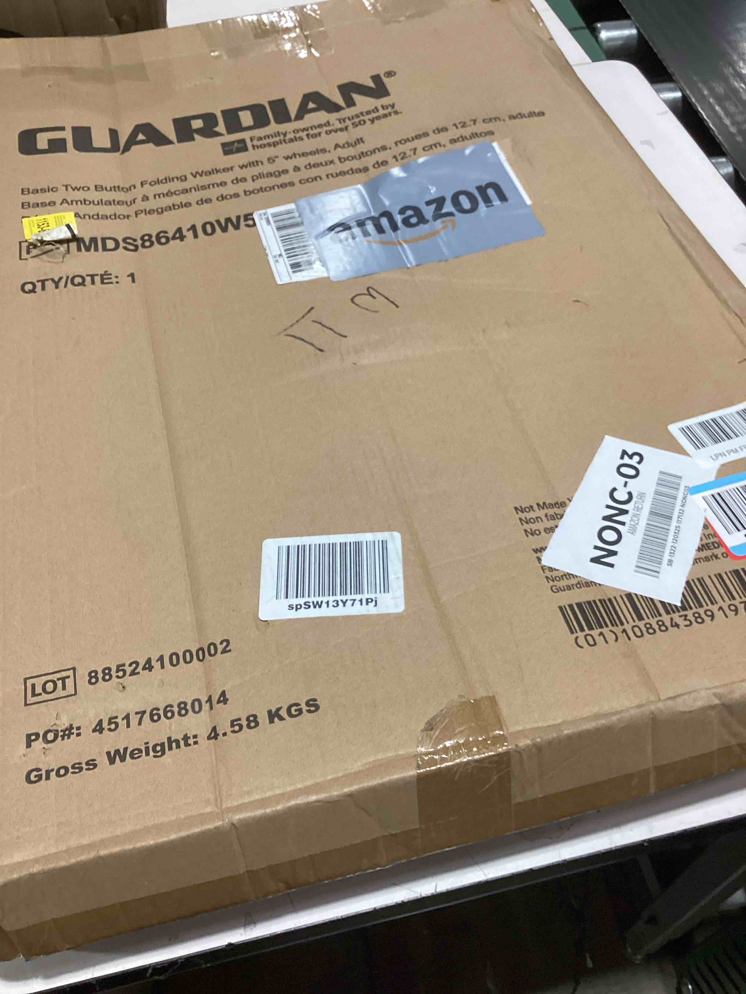 Condition photo showing As Is for Medline Lightweight Folding Walkers for Seniors, Adults with 5” Wheels, Steel Frame Supports up to 400 lbs.