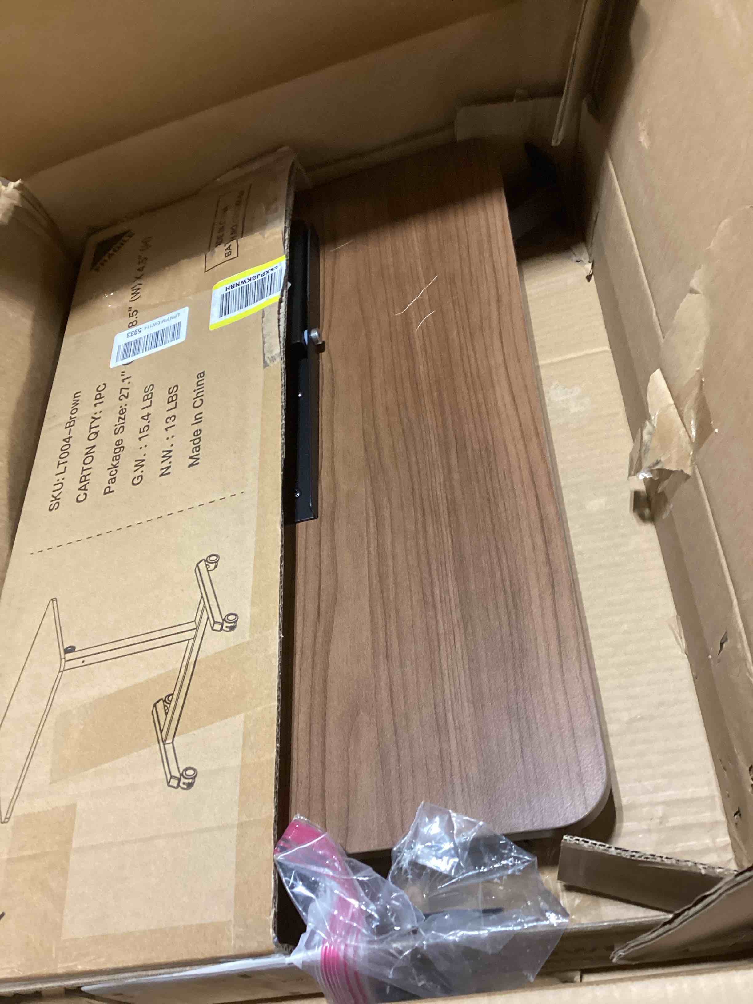 Condition photo showing As Is for GTRACING Small Standing Desk, 24 Inches Mobile Foldable Rolling Laptop PC Table with Lockable Casters, Adjustable Height Overbed Bedside Table Computer Workstation for Home Office, Walnut