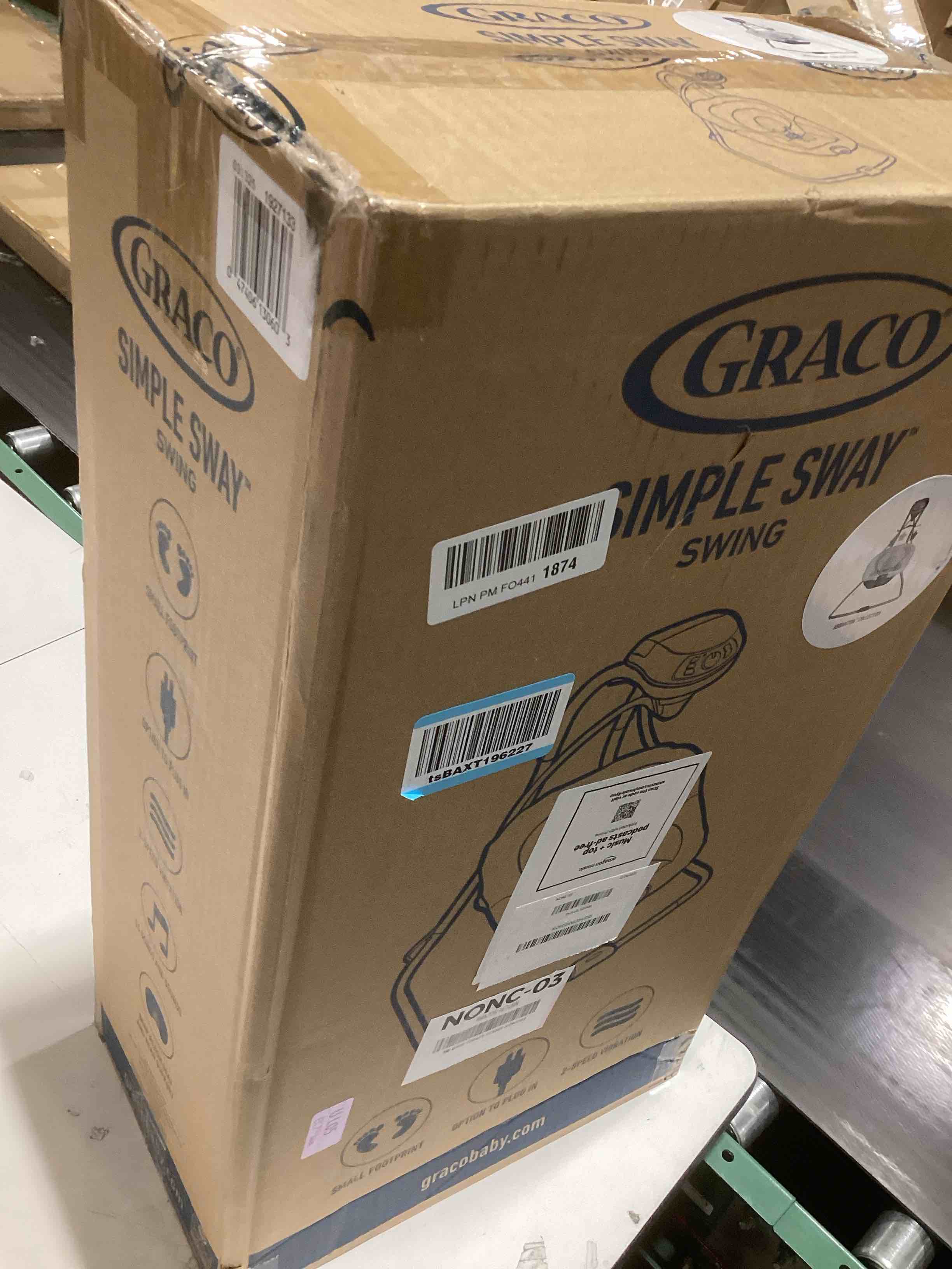 Condition photo showing As Is for Graco Simple Sway Baby Swing, Side?to?Side Sway, Infant Swing with 6 Speeds, Vibration, Abbington Base Abbington