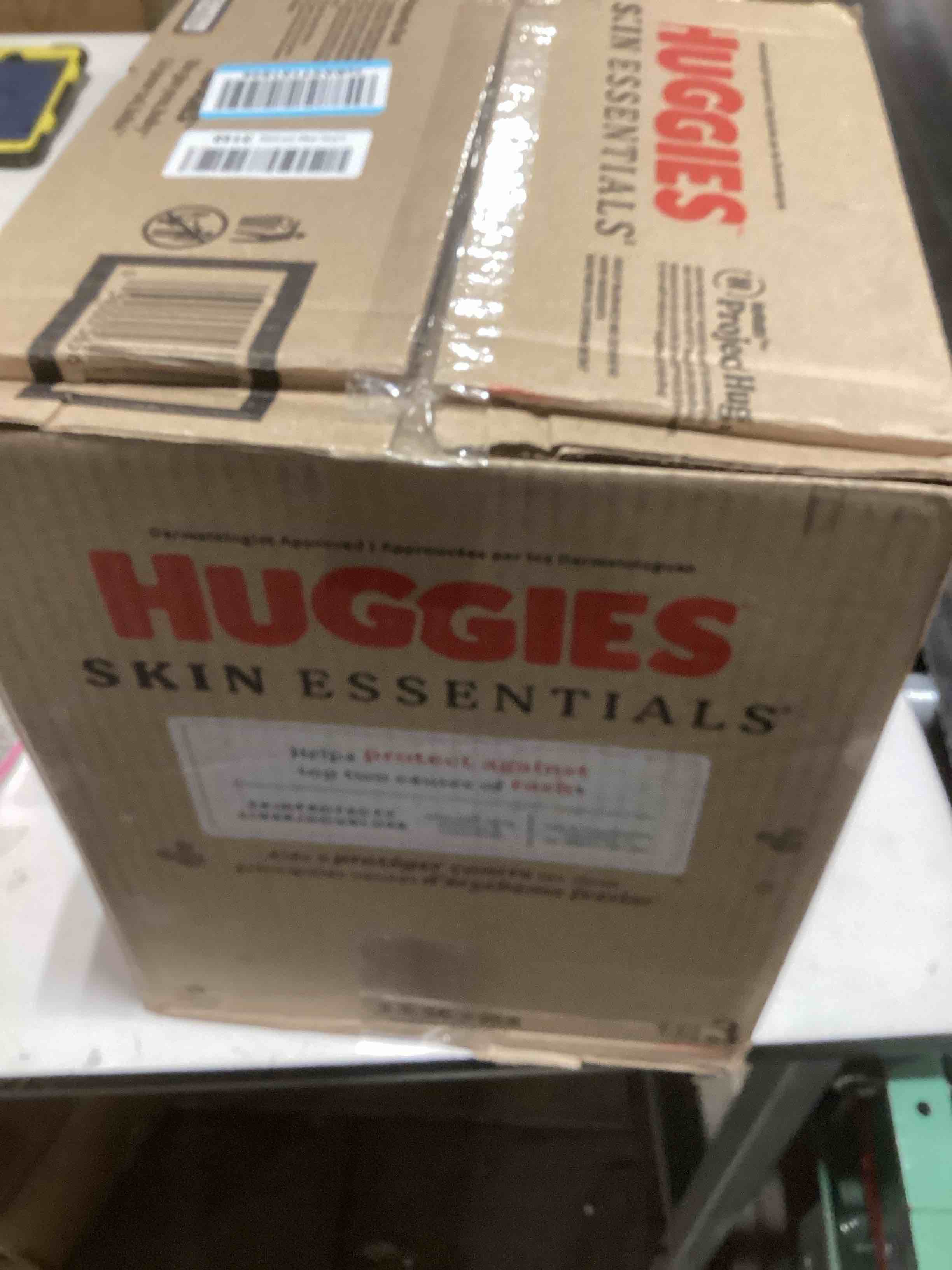 Condition photo showing As Is for huggies size 3 diapers, skin essentials baby diapers, size 3 (16-28 lbs), 168 count (3 packs of 56), packaging may vary size 3 168
