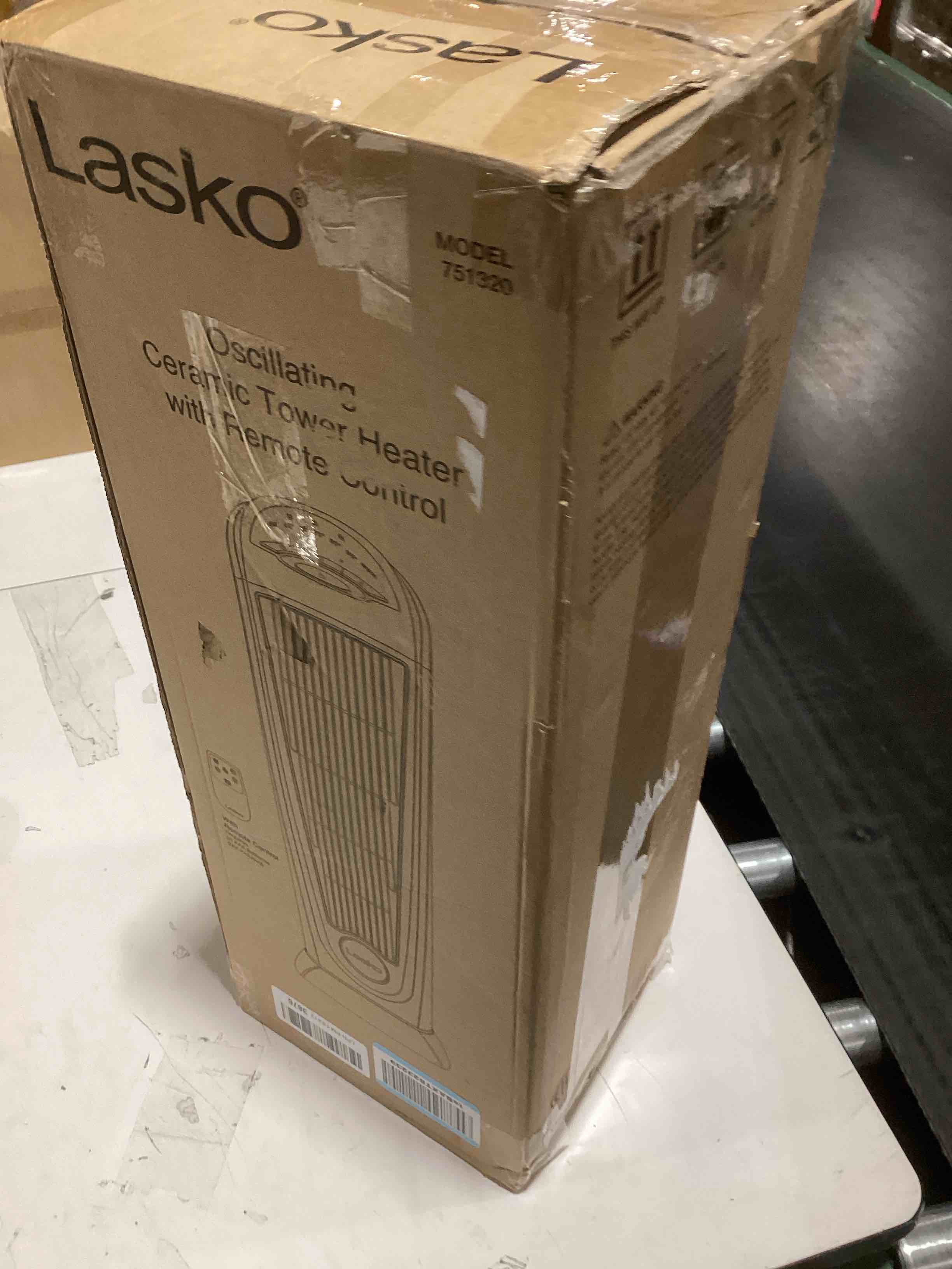 Condition photo showing As Is for Lasko Oscillating Ceramic Tower Space Heater for Home with Adjustable Thermostat, Timer and Remote Control, 22.5 Inches, Grey/Black, 1500W, 751320