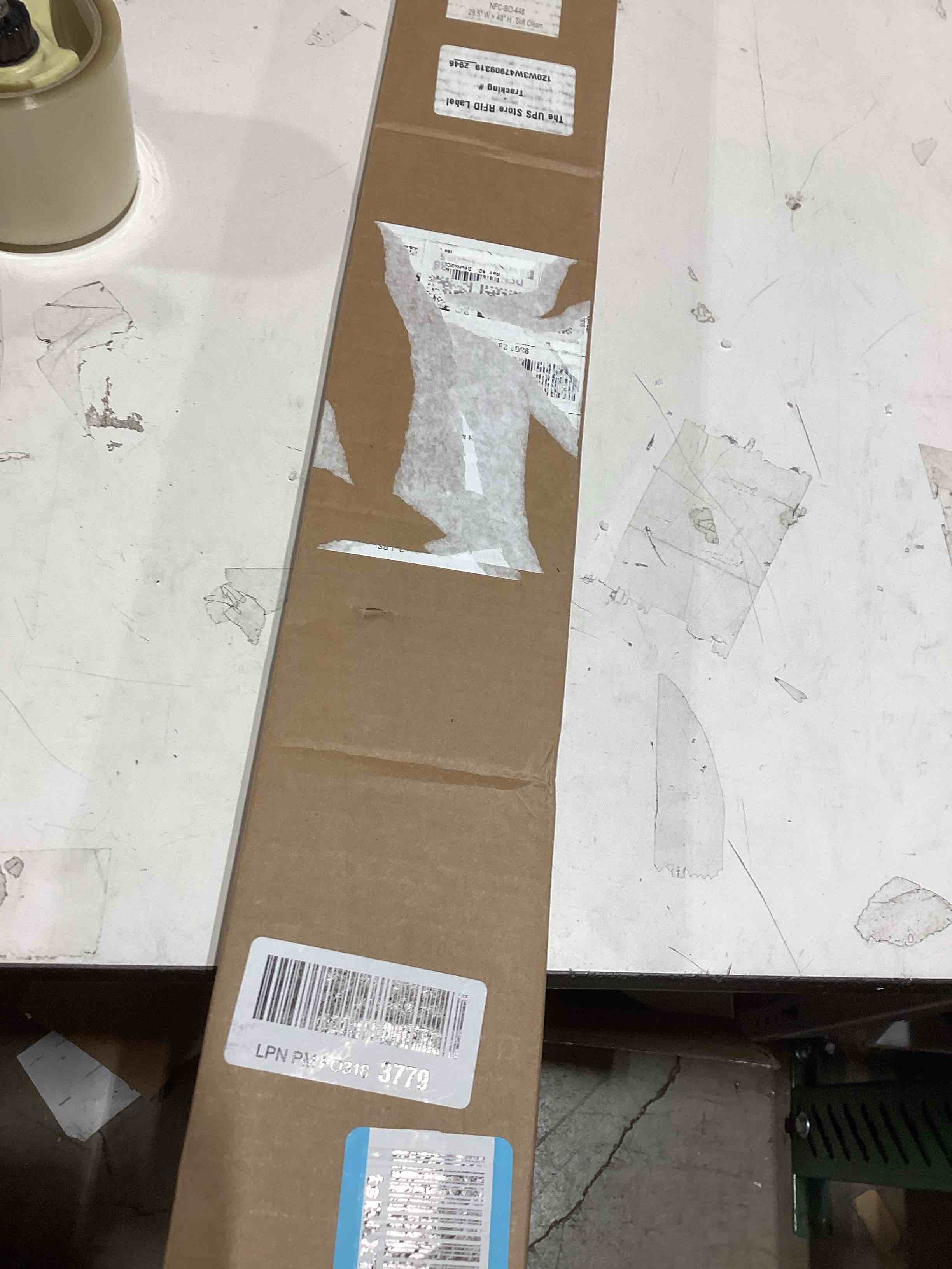 Condition photo showing As Is for LazBlinds Cordless Cellular Shades, No Tools No Drill Blackout Honeycomb Shades Pleated Blinds for Windows, 20.5'' W x 48'' H, Soft Cream Blackout-soft Cream 20 1/2'' W x 48'' H