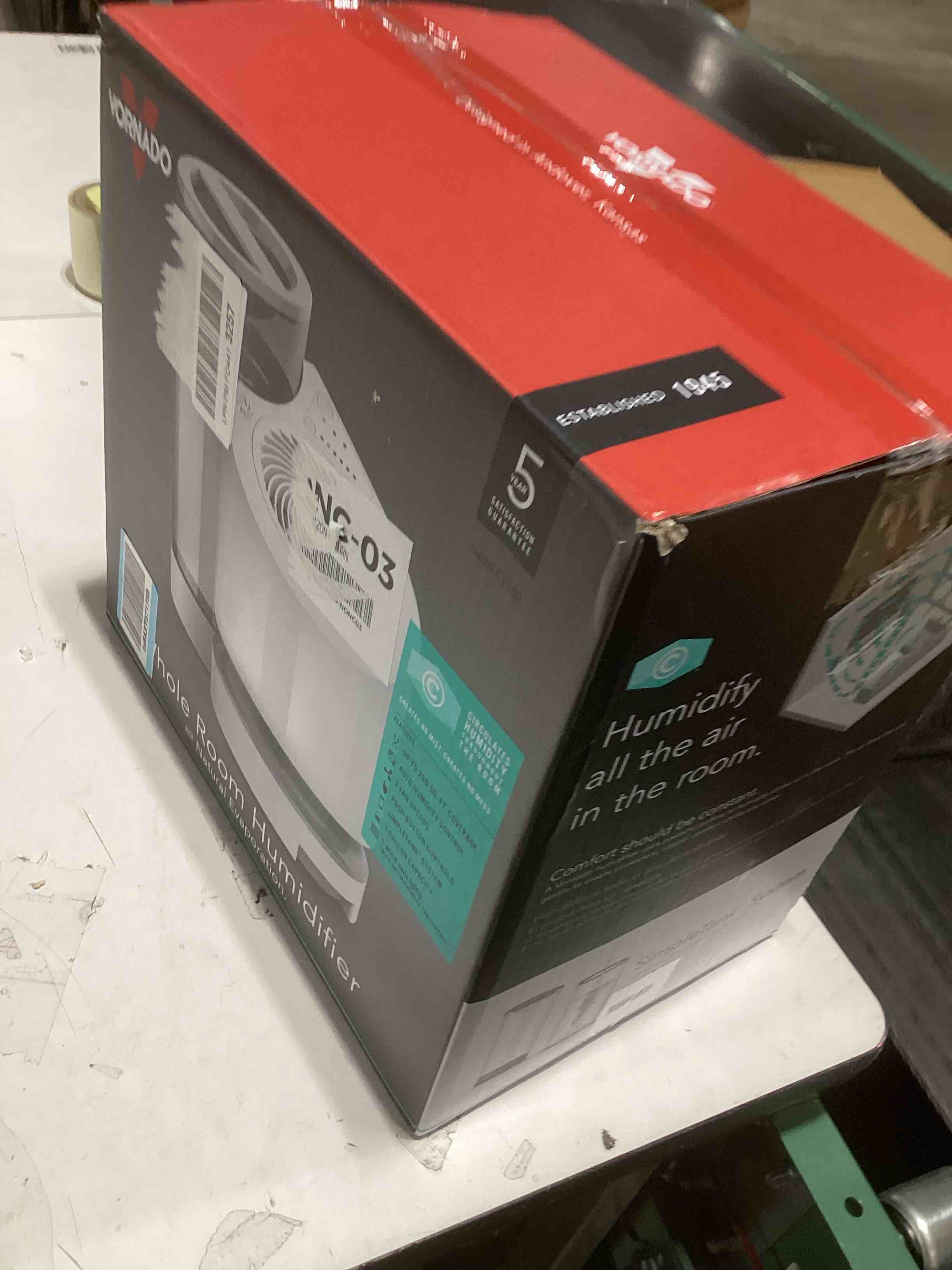 Condition photo showing As Is for Vornado EV100 Evaporative Whole Room Humidifier with SimpleTank, 1 Gallon Capacity, White EV100 - 1 gallon Humidifier