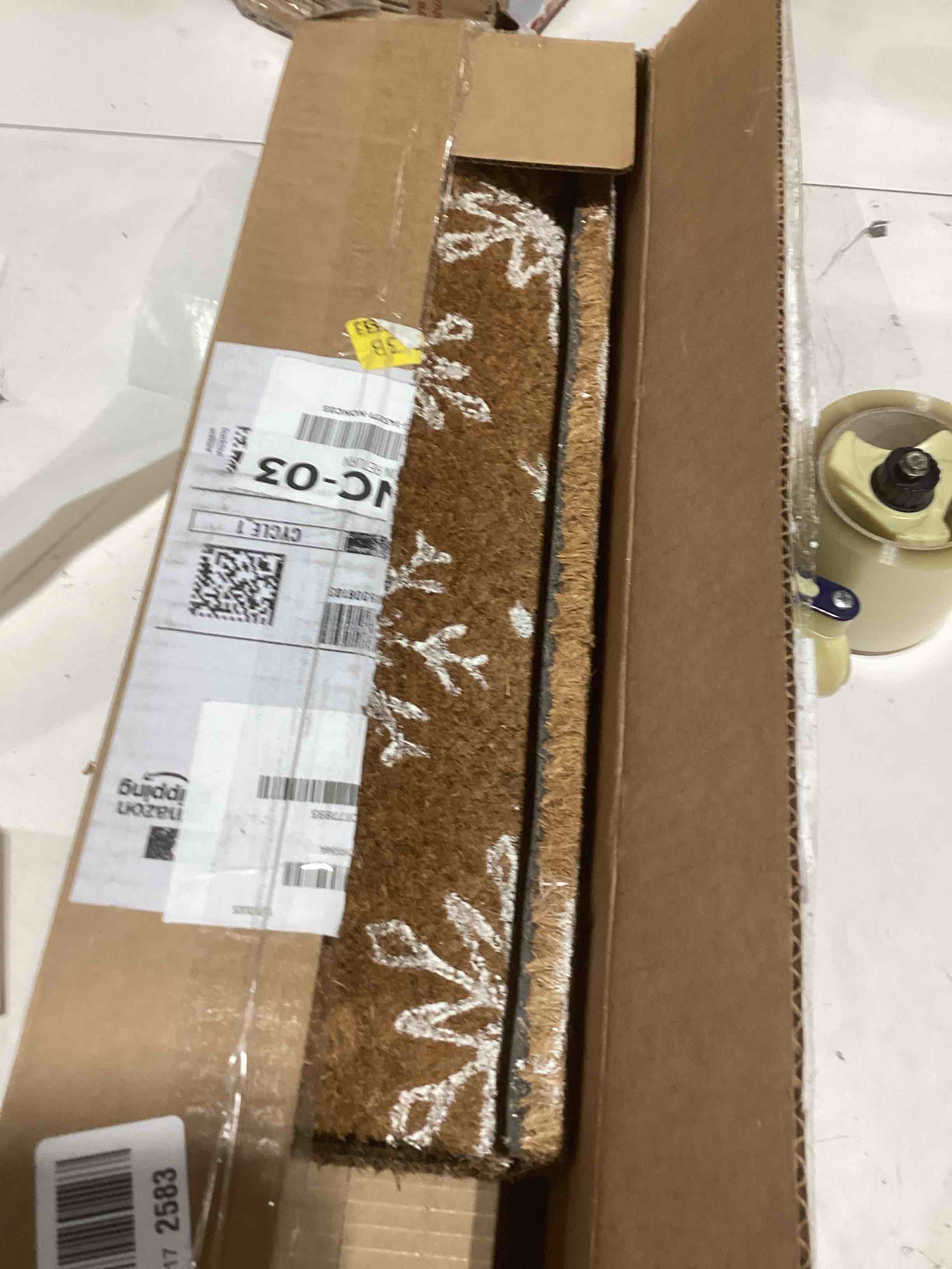 Condition photo showing As Is for KAF Home New Coir Doormat with Heavy-Duty, Weather Resistant, Non-Slip PVC Backing | 17 by 30 Inches, 0.6 Inch Pile Height | Perfect for Indoor and Outdoor Use (Snowflake)