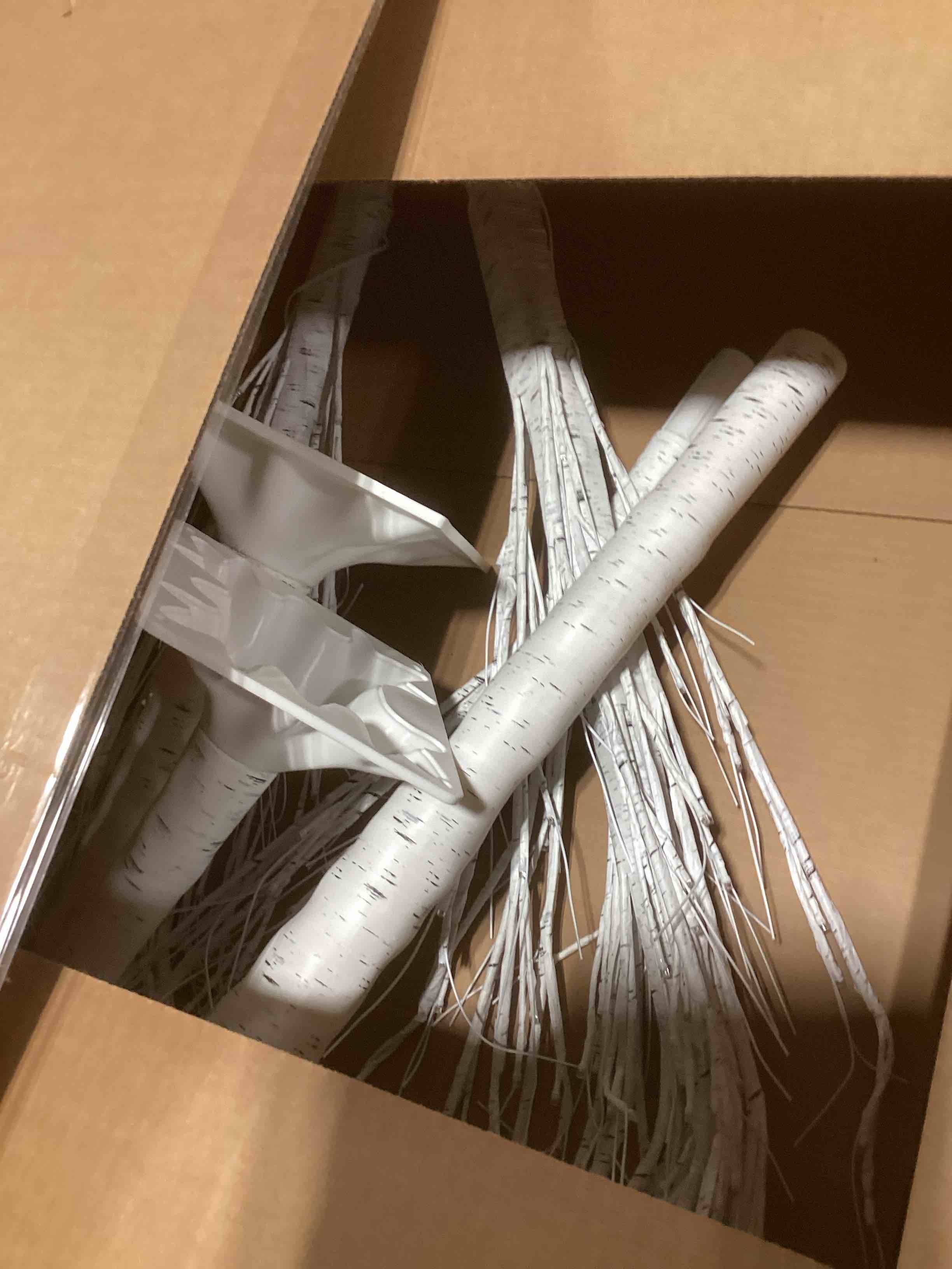 Condition photo showing As Is for 3 Pack 4FT 5FT and 6FT 300LED Christmas Lighted Birch Tree, Timer Function Prelit Artificial Tree Lamp Plug in with Warm White Lights, Twinkling Twig Trees for Indoor Outdoor Christmas Decorations