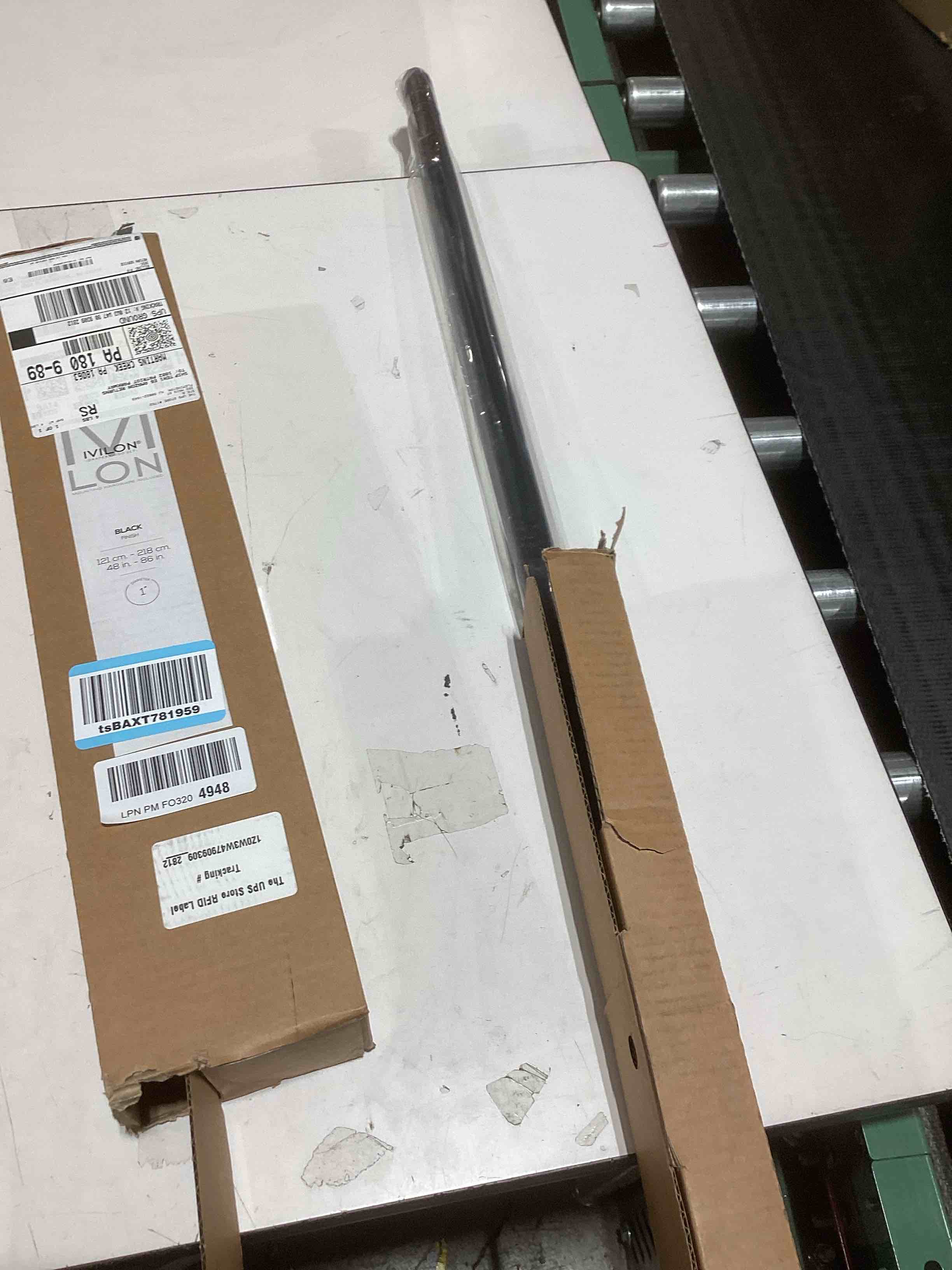 Condition photo showing As Is for Ivilon Curtain Rod with Ball Finials - 1 inch Pole. 48 to 86 Inch. Black 48" to 86" Black