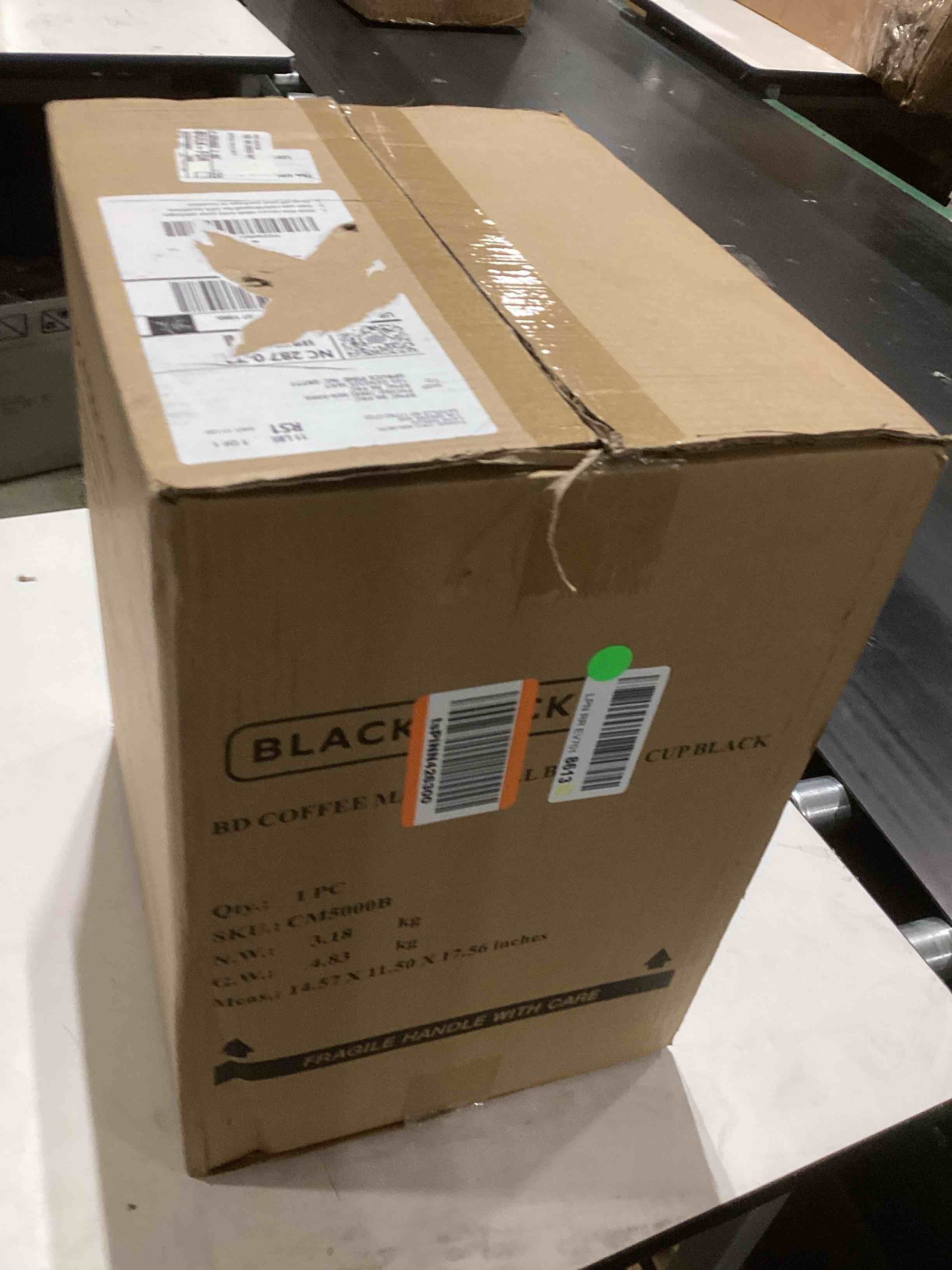 Condition photo showing As Is for BLACK+DECKER 12-Cup Mill and Brew Coffee Maker, Automatic Grind and Brew Drip Coffee Machine, Programmable, Sneak-A-Cup, Reusable Filter. 12-Cup Coffee System