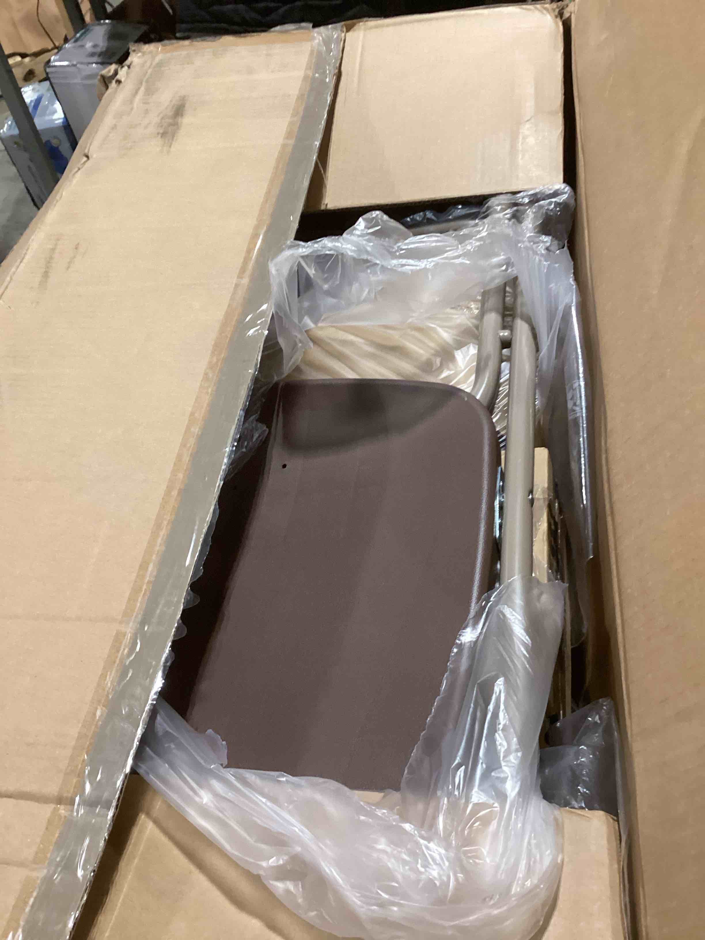 Condition photo showing As Is for Flash Furniture Hercules Series Plastic Folding Chair - - Brown - 650LB Weight Capacity Comfortable Event Chair - Lightweight Folding Chair - Brown Single Standard