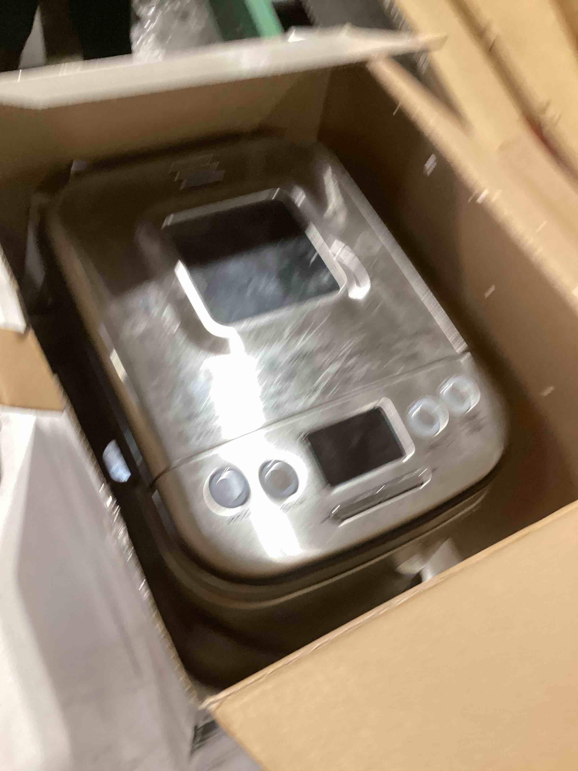 Condition photo showing As Is for Cuisinart Bread Maker Machine, Stainless Steel Automatic Bread Machine with 12 Menu Options, 3 Loaf Sizes up to 2 Lb., 3 Crust Colors, Removable Nonstick Baking Pan & Kneading Paddle, CBK-110NAS Compact Machine