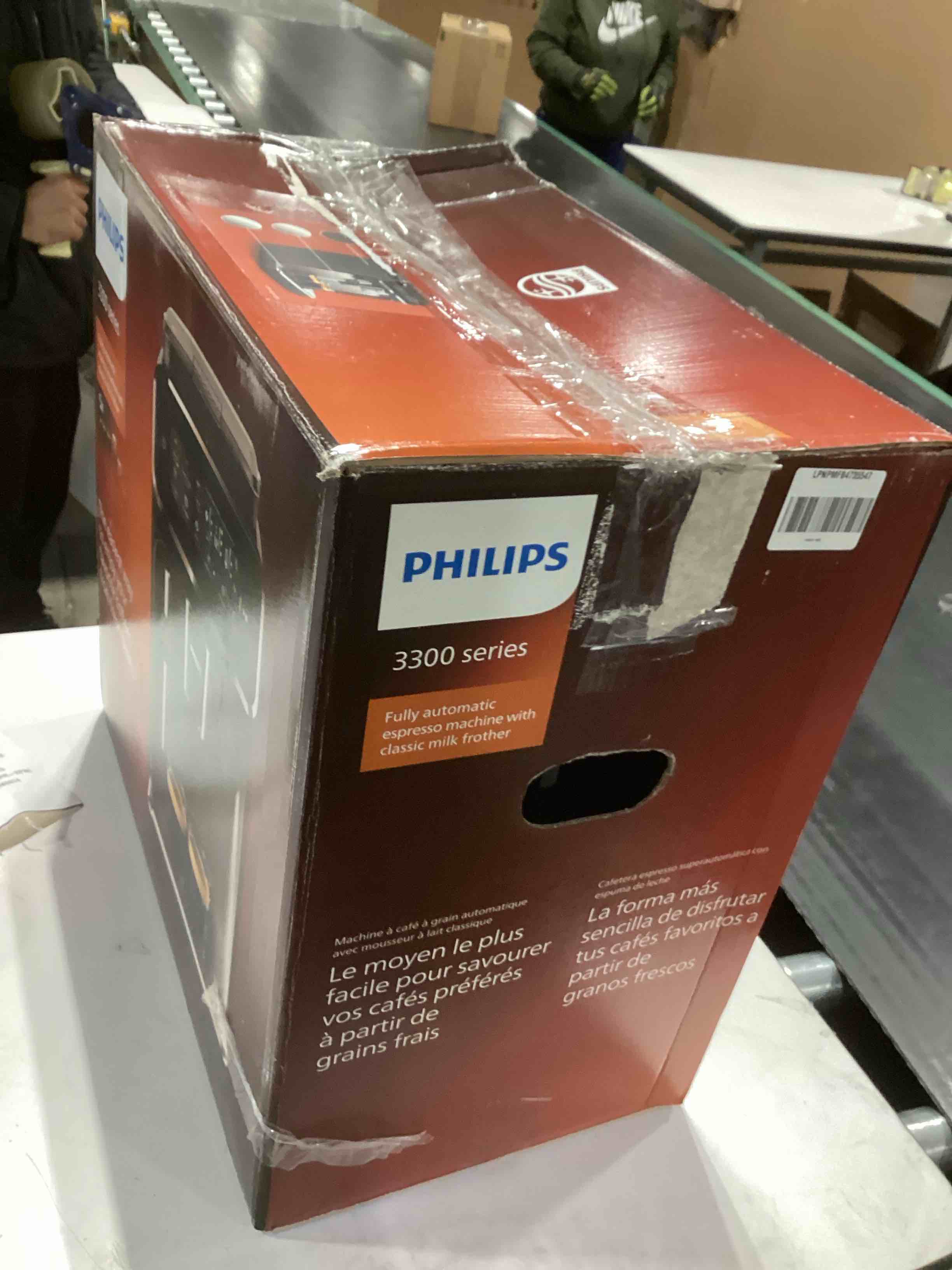 Condition photo showing As Is for PHILIPS 3300 Series Fully Automatic Espresso Machine with integrated milk frother and grinder, 5 Hot & Iced Coffee Pre-Sets, 40% Quieter SilentBrew, 15-Bar Pressure, Glossy Black (EP3326/90) NEW 3300 Series