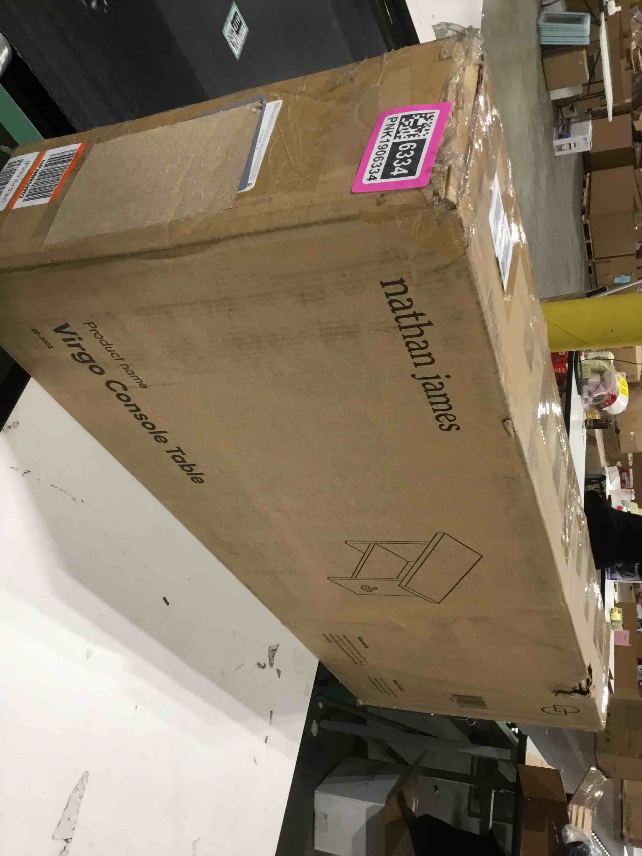 Condition photo showing Good Condition for Nathan James Virgo Wood Accent Storage Console Sofa Table, for Entryway, Hallway or Living Room, 1, Light Brown Virgo Light Brown Set of 1