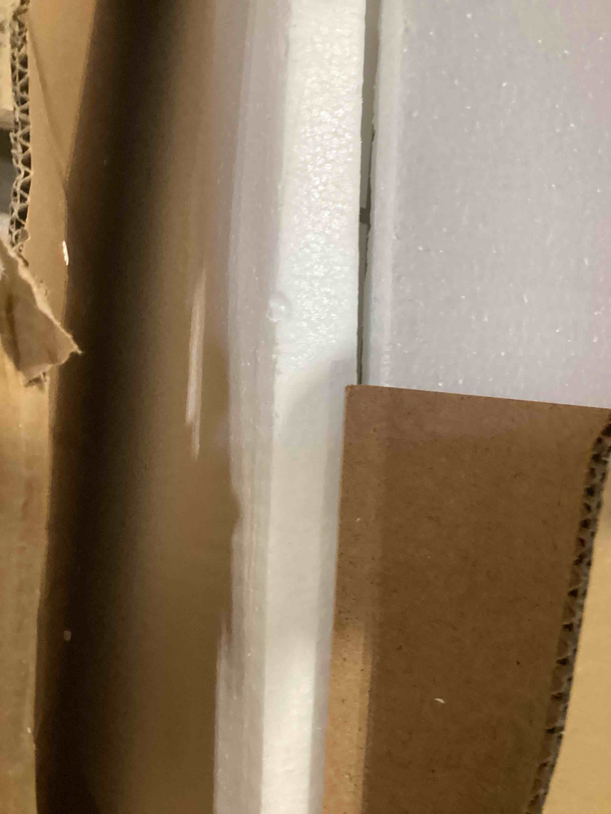 Condition photo showing As Is for SIMILAR TO..Garvee TV Stand Table for 75 in Television, Media Console Table with Open Storage, Power Outlets, Barn Doors, Entertainment Center with Adjustable Shelves for Home & Office, 66 in Width, White