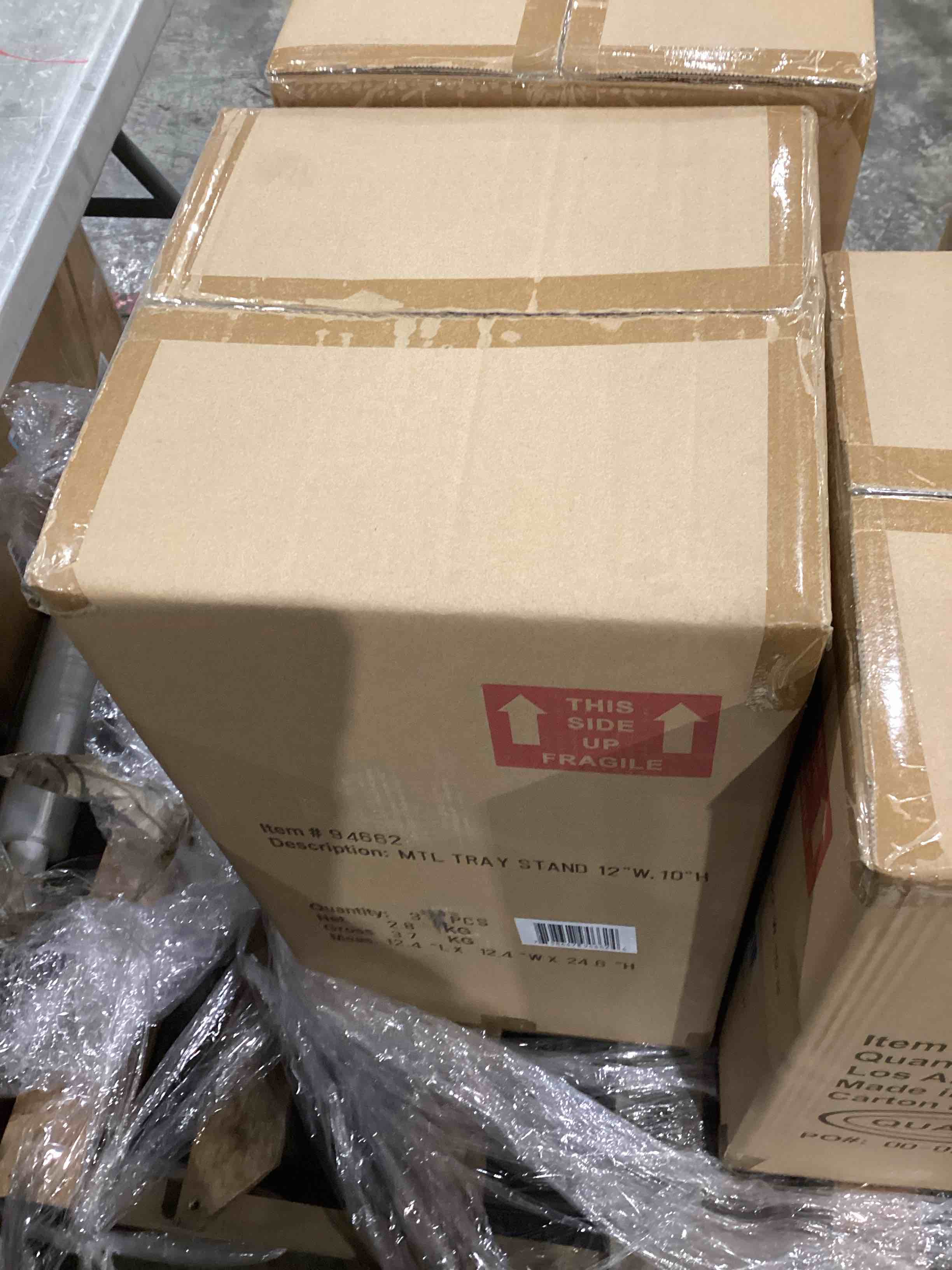 gray metal  cake stand, 12" x 12" x 10"