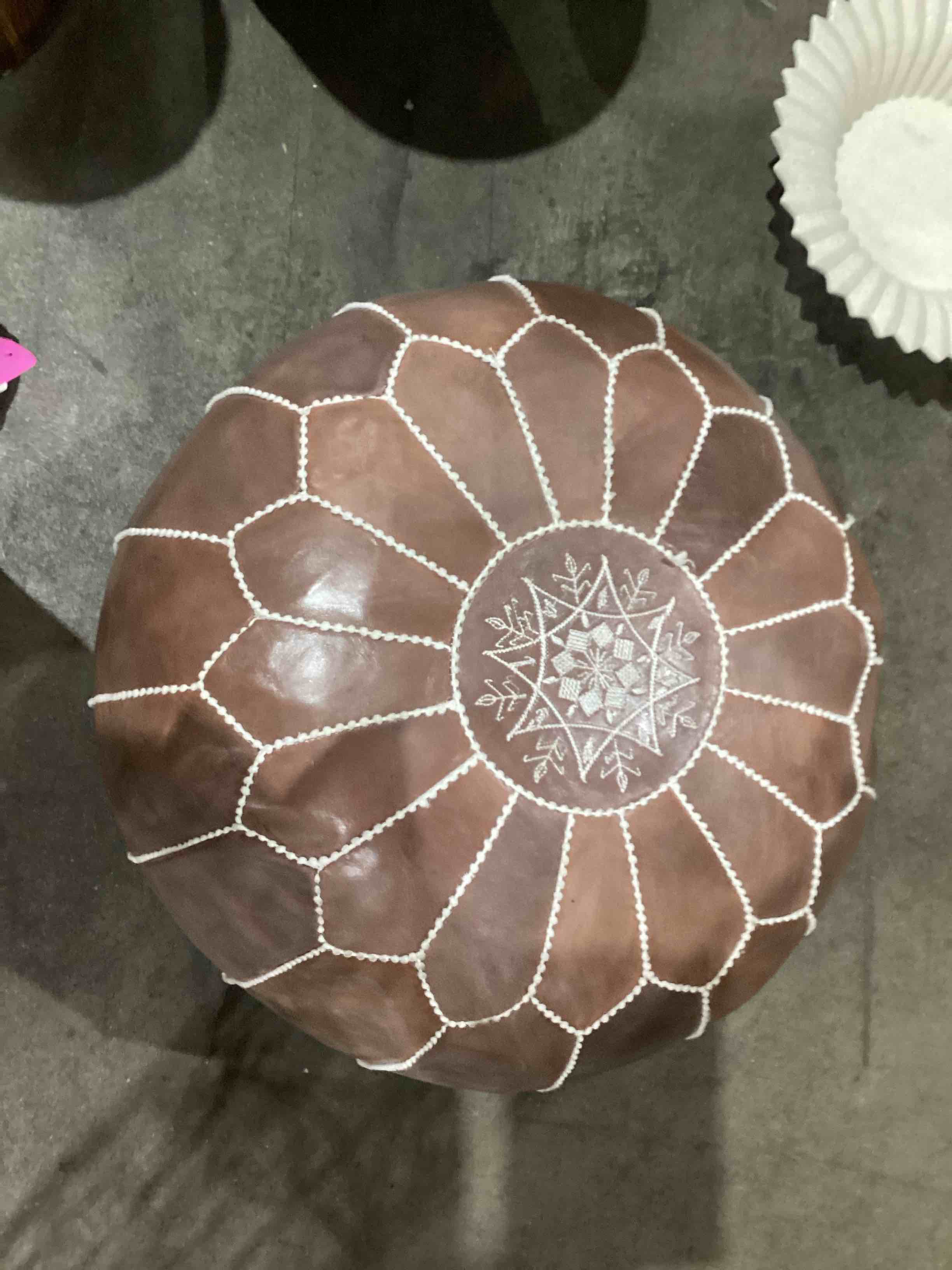 Vintage Leather Egyptian Ottoman Pouf, Mid Century Moroccan Arabic Seating