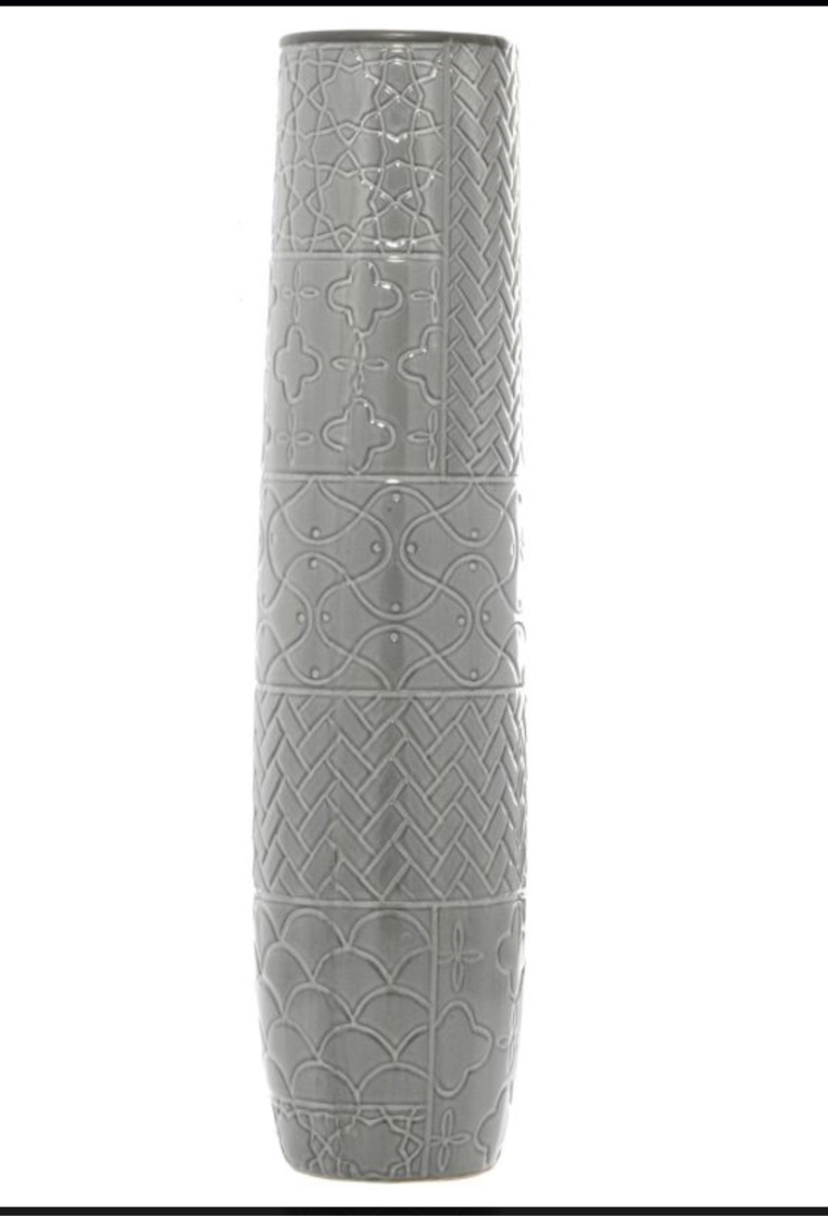 UMA Gray Ceramic Slim Engraved Patterned Decorative Vase with Varying Patterns, 7? x 7? x 30? | 59949