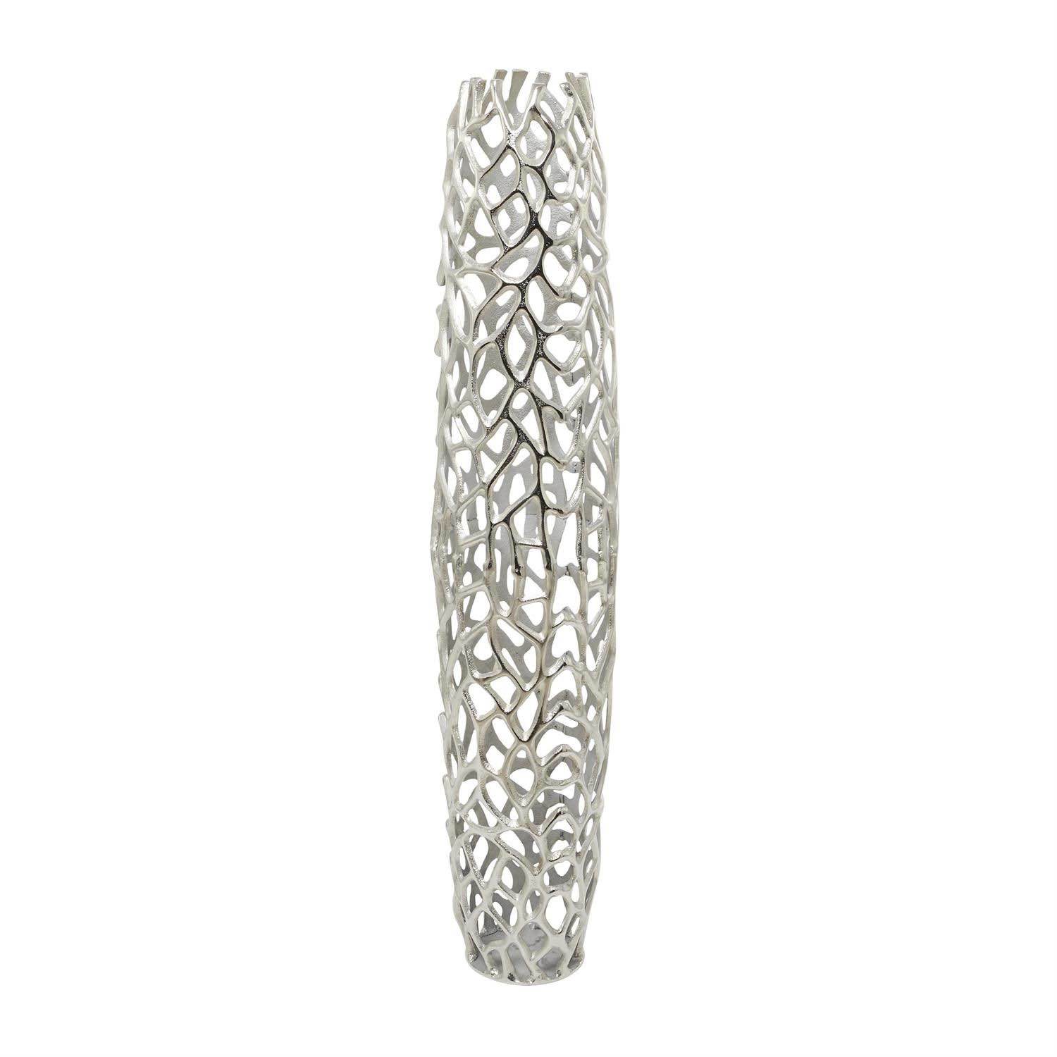 UMA Silver Aluminum Metal Coral Cutout Coral Decorative Vase