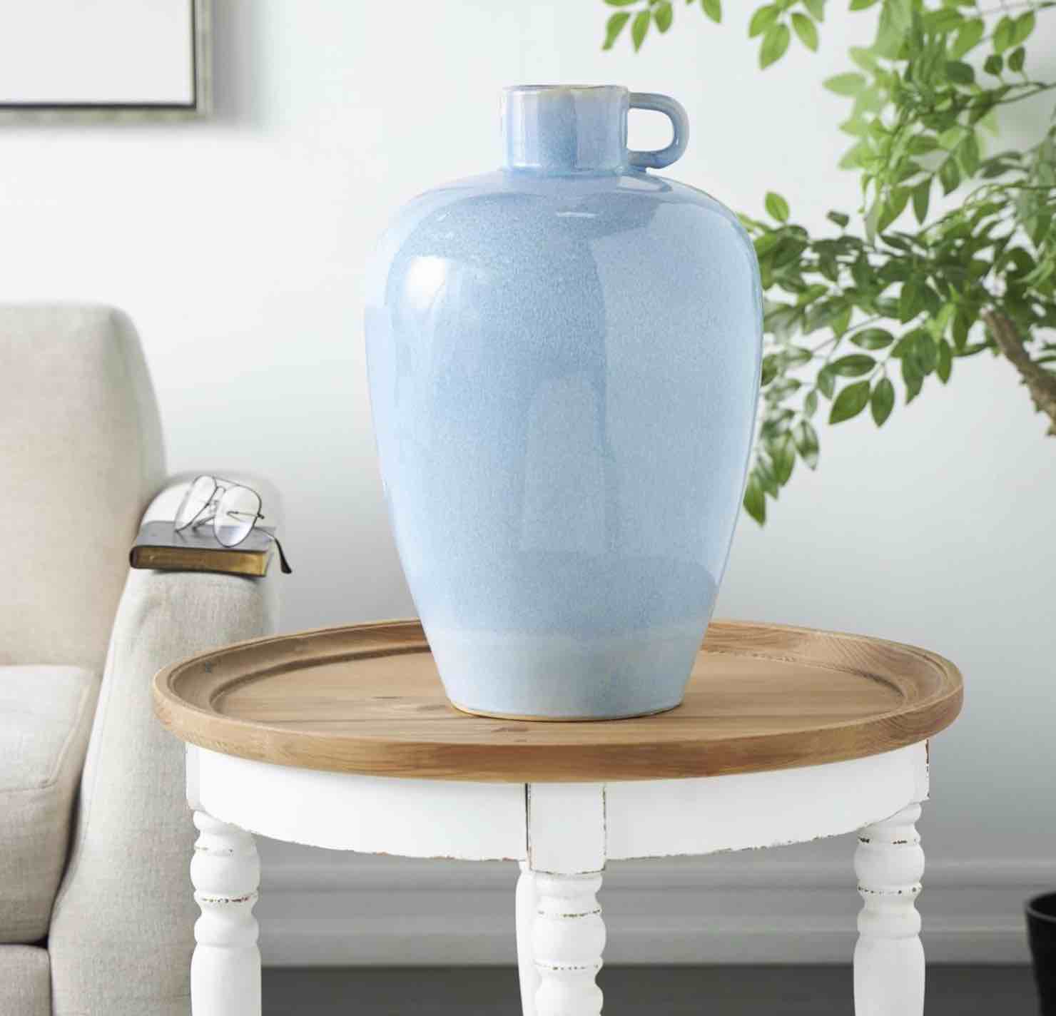 UMA Blue Ceramic Ombre Decorative Vase with Unique Texturing, 12" x 12" x 18" | 61784 CLOSEOUT