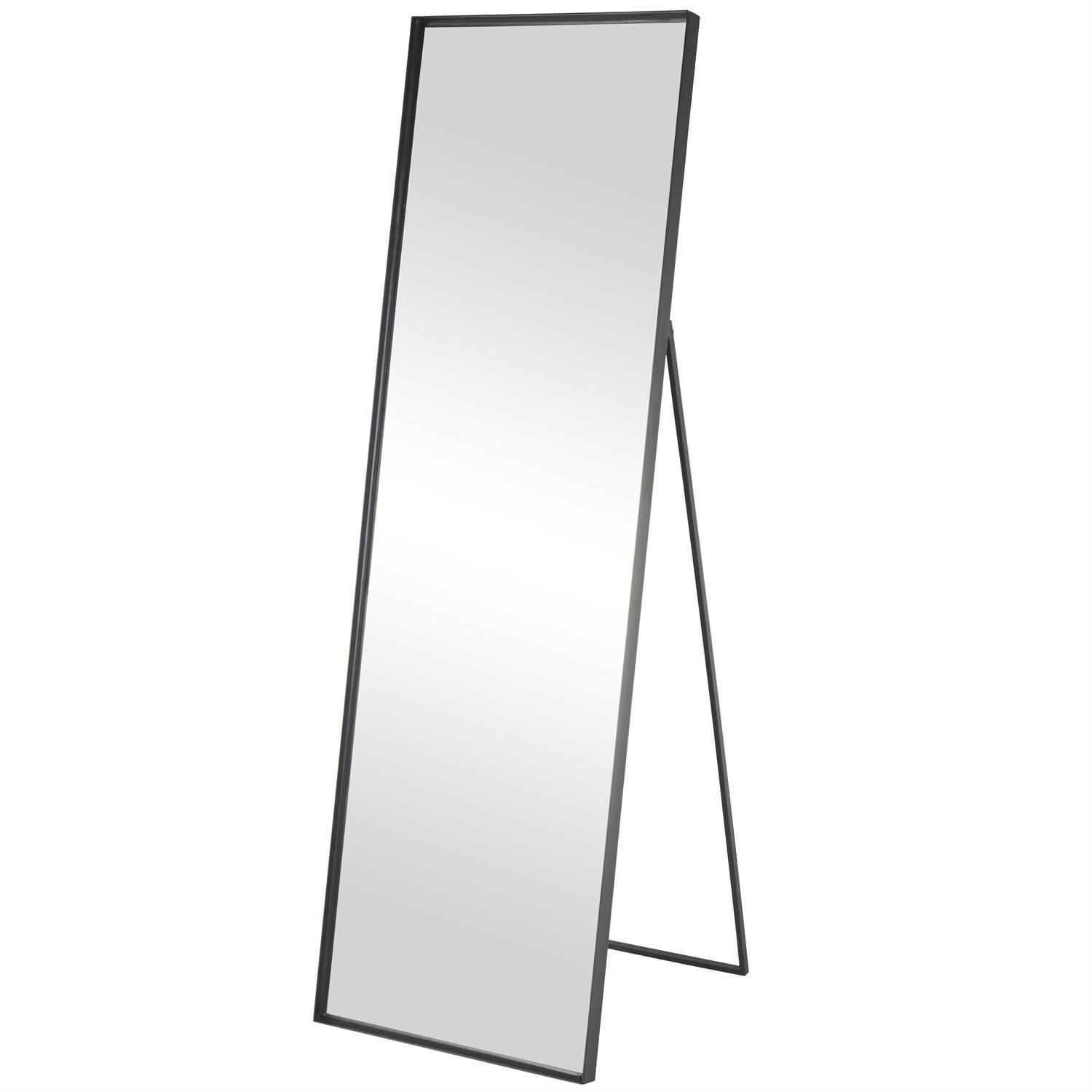 UMA Black Metal Foldable Room Floor Mirror with Thin Minimalistic Frame, 20" x 21" x 63
