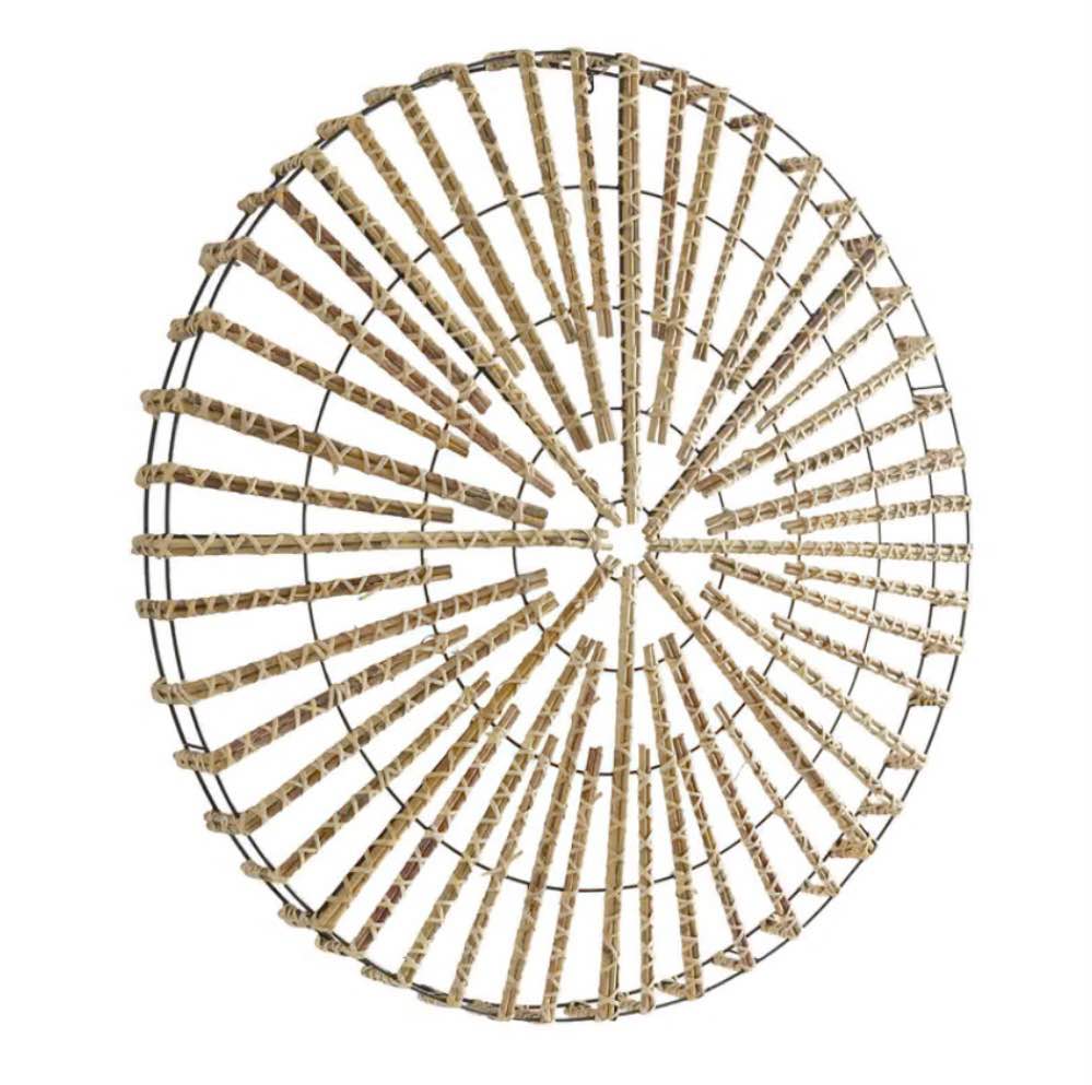Light Brown Rattan Geometric Handmade Wrapped Stick Home Wall Decor with Black Metal Frame