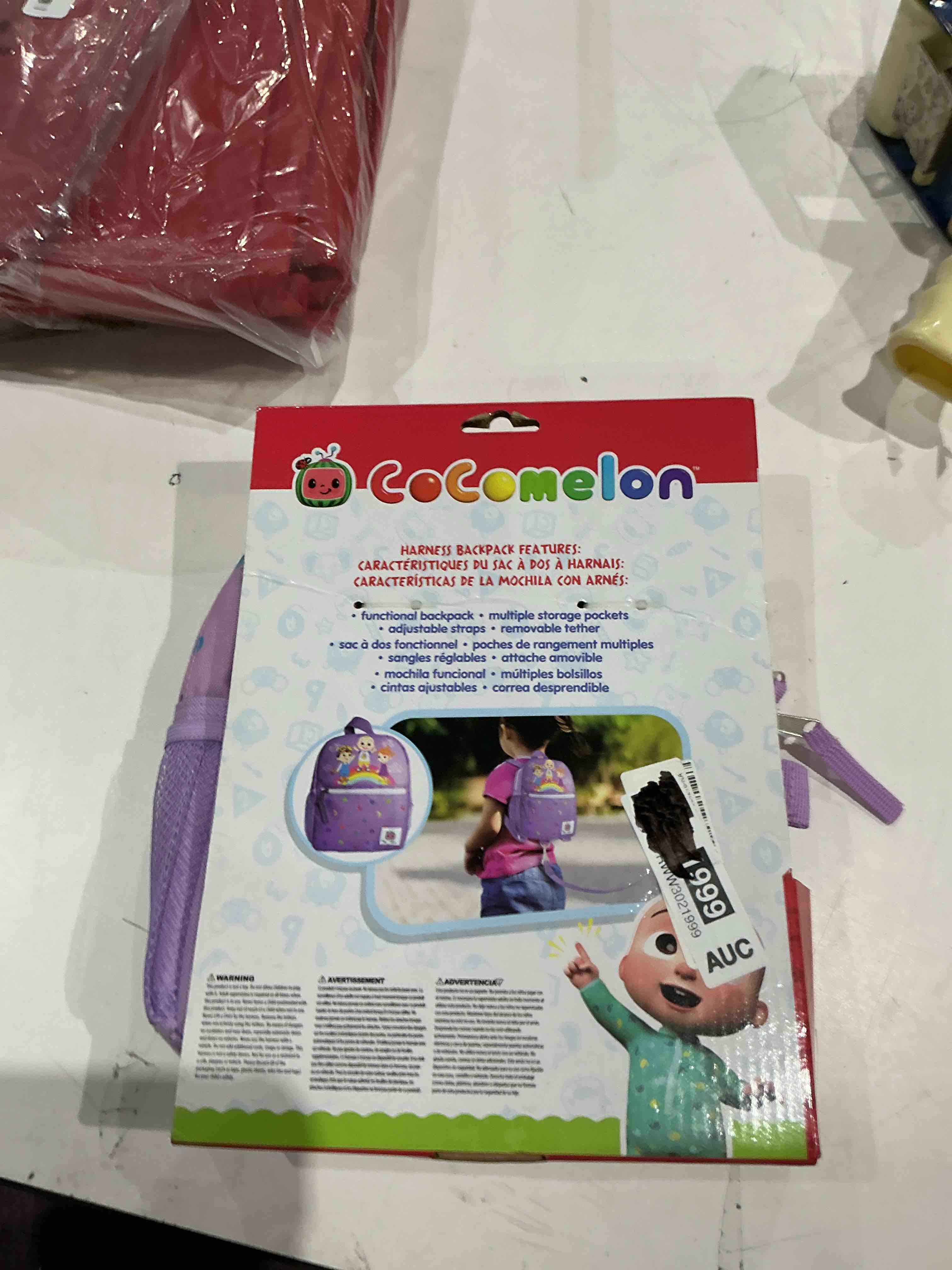 Condition photo showing Good Condition for kids cocomelon rainbow lilac harness backpack
