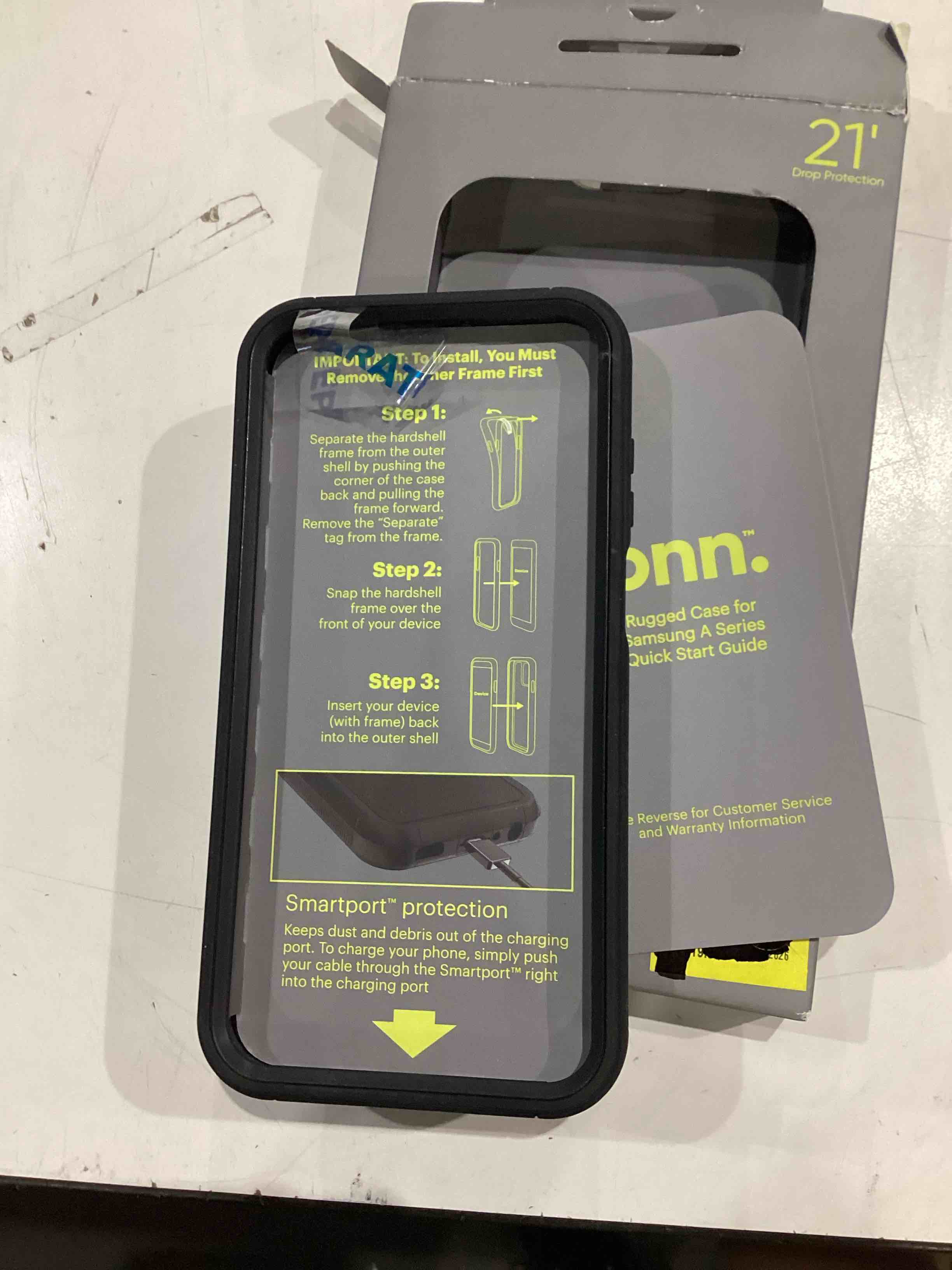 Condition photo showing As Is for onn. rugged case is specifically designed to fit the samsung galaxy a15 5g.