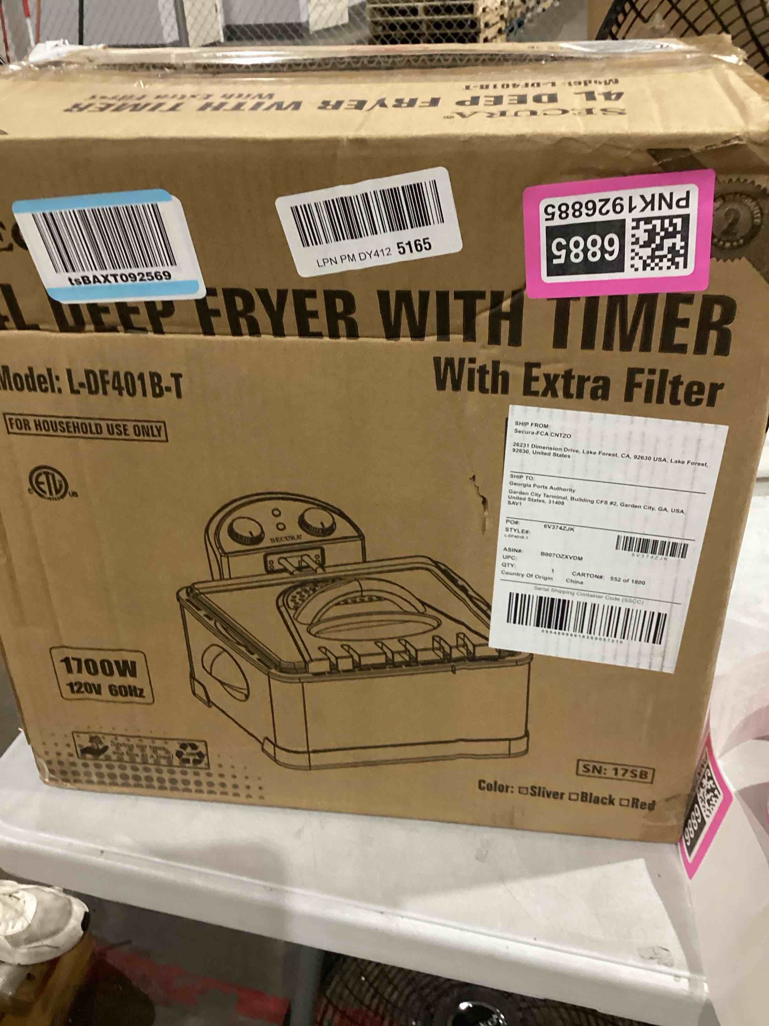 Secura 1700-Watt Stainless-Steel Triple Basket Electric Deep Fryer with Timer Free Extra Odor Filter, 4L/17-Cup, Black