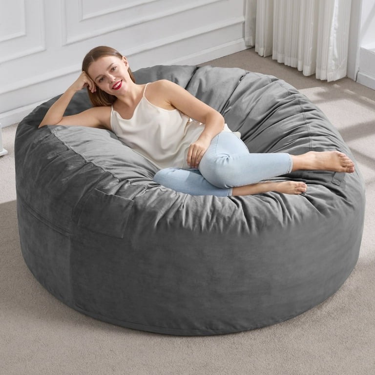 Bean Bag Chair Bean Bag Chairs for Adults Giant Bean Chairs with Velvet Cover, Memory Foam BeanBag Chair Large Bean Bag Chairs for Adults for Living Room, Bedroom - Grey (50" x 50" x 24")
