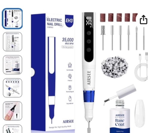 AIRSEE Cordless Electric Nail Drill 35000RPM & Gel Base Coat Nail Polish